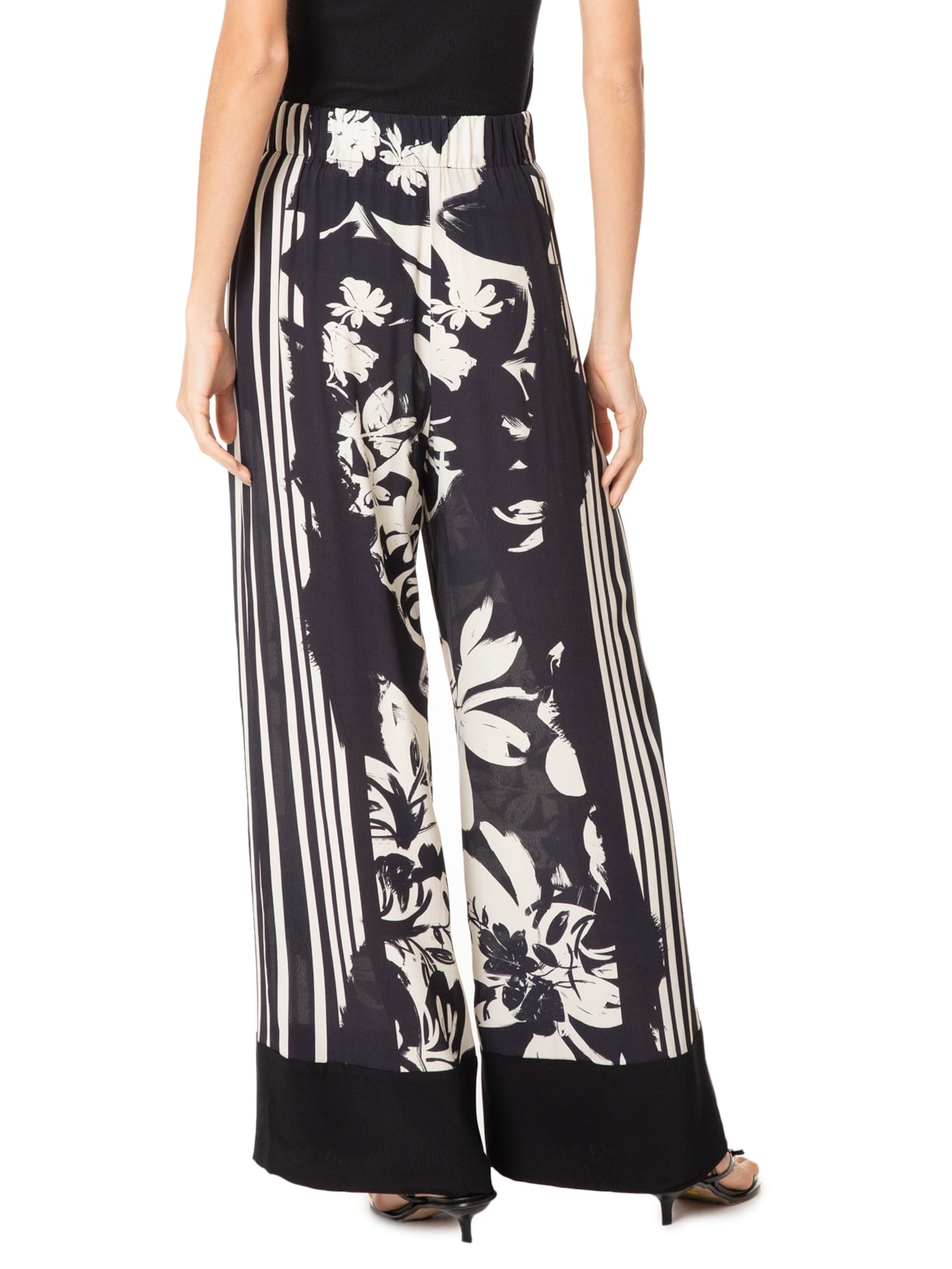 Calça Feminina Ampla Floral Pincel Preto Animale