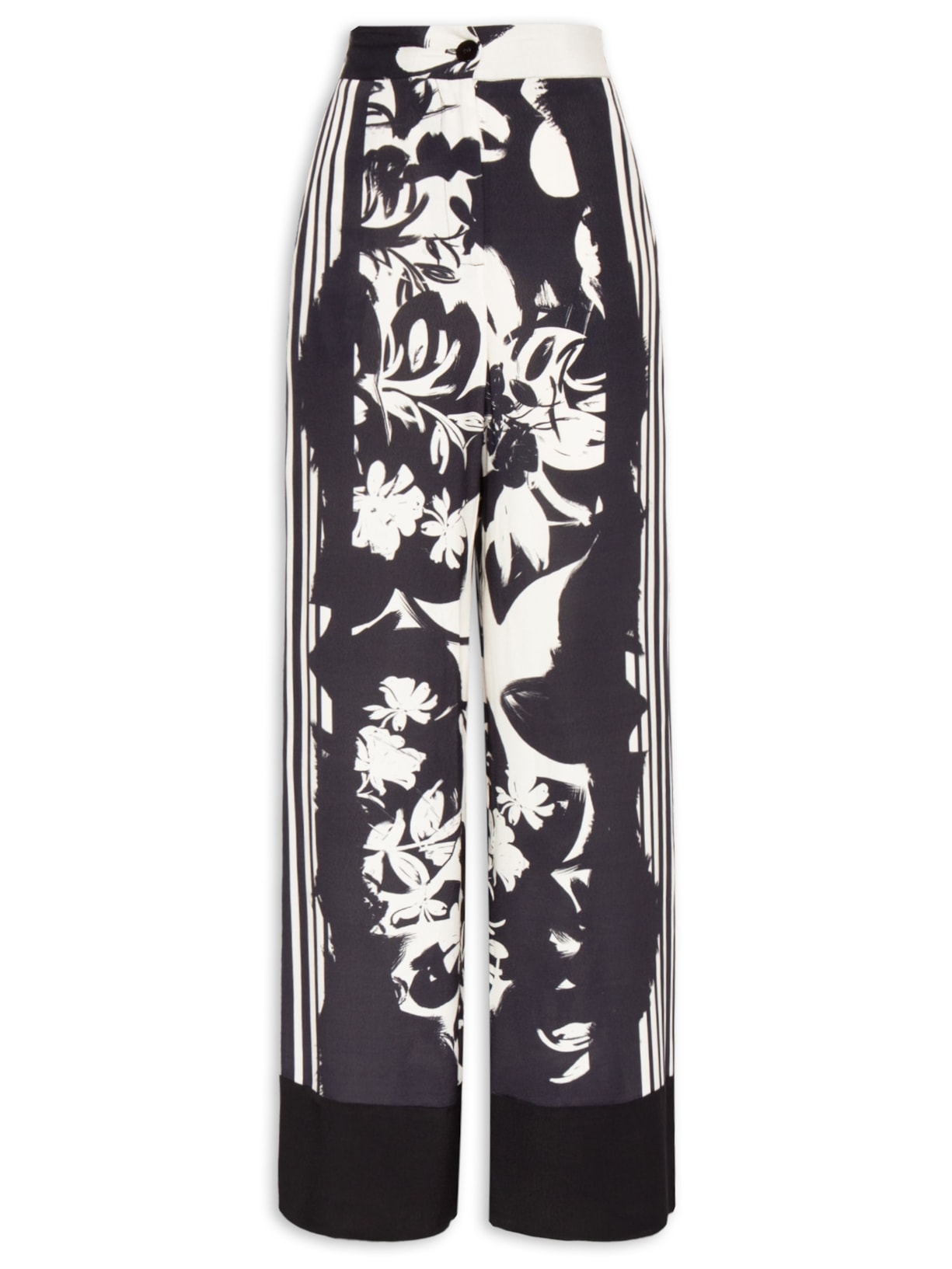 Calça Feminina Ampla Floral Pincel Preto Animale