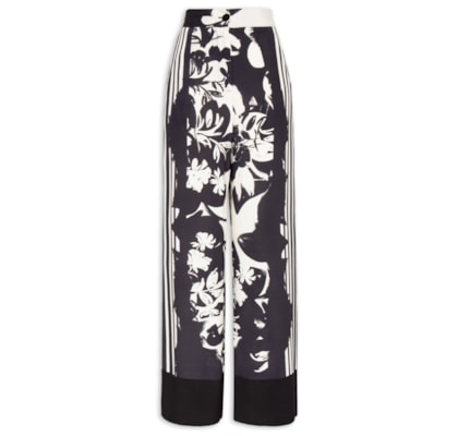 Calça Feminina Ampla Floral Pincel - Preto