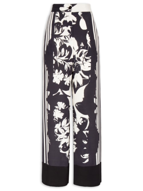 Calça Feminina Ampla Floral Pincel - Preto