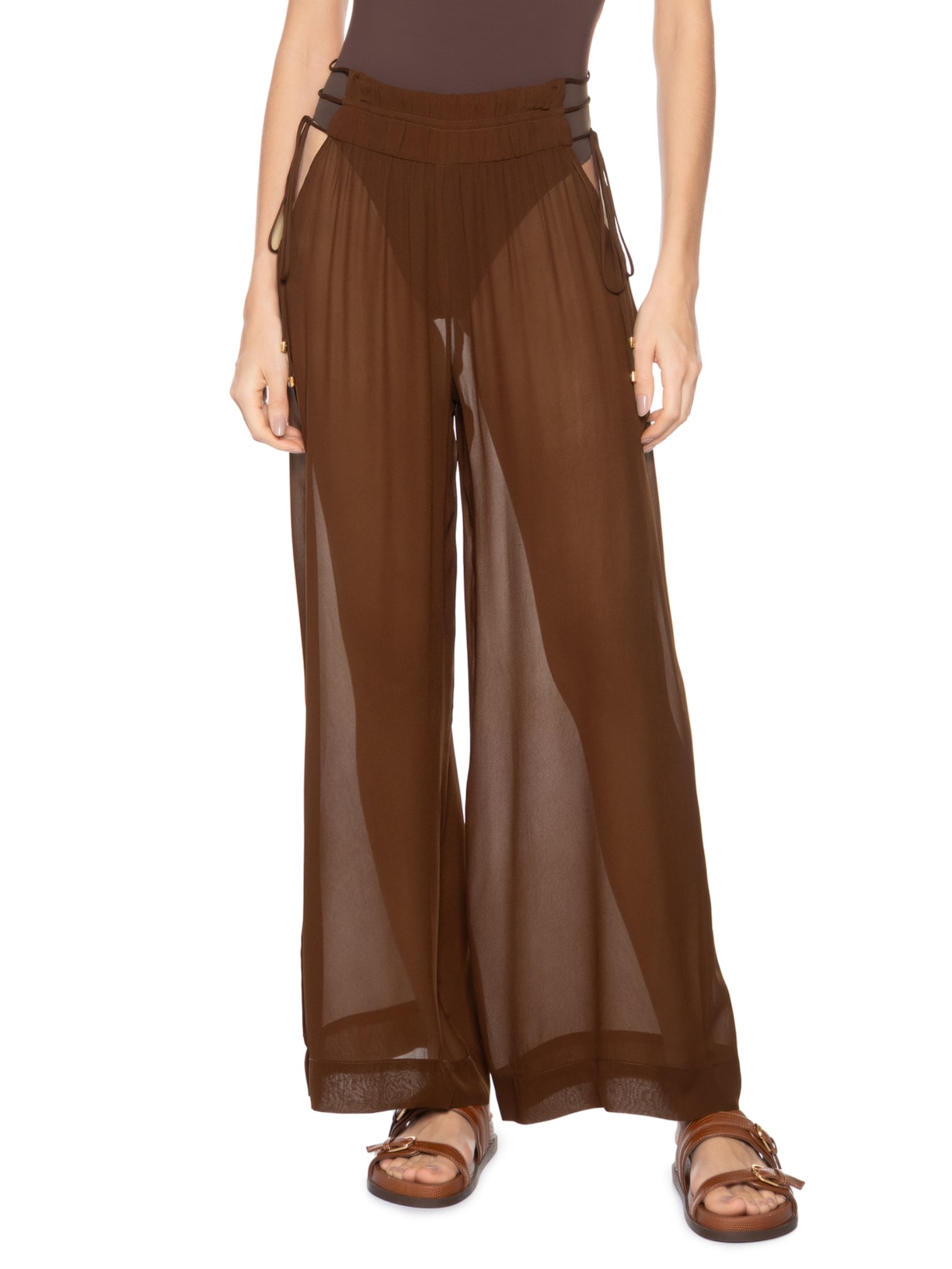 Calça Feminina Ampla Marrom Resort Marrom Animale Resort
