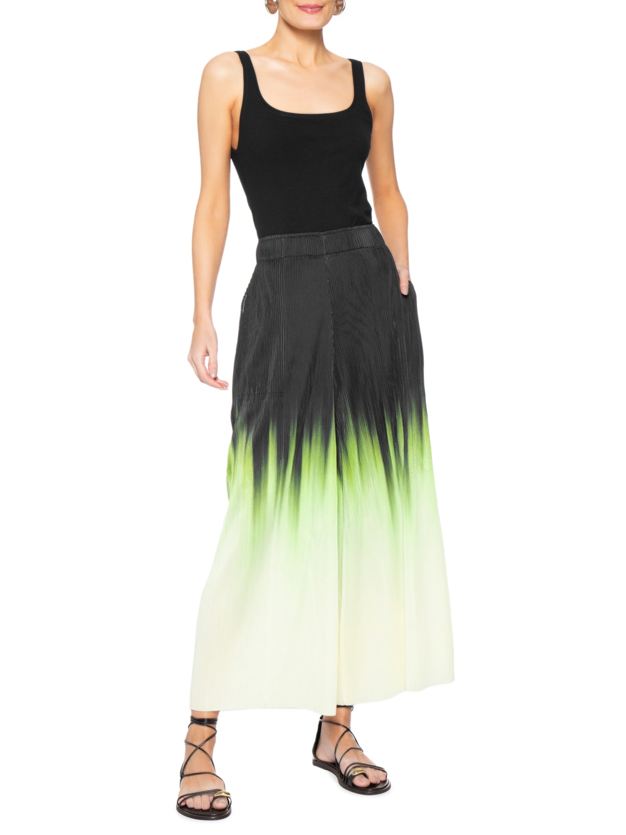 Calça Feminina Ampla Plisse Blurred Neon Preto Osklen