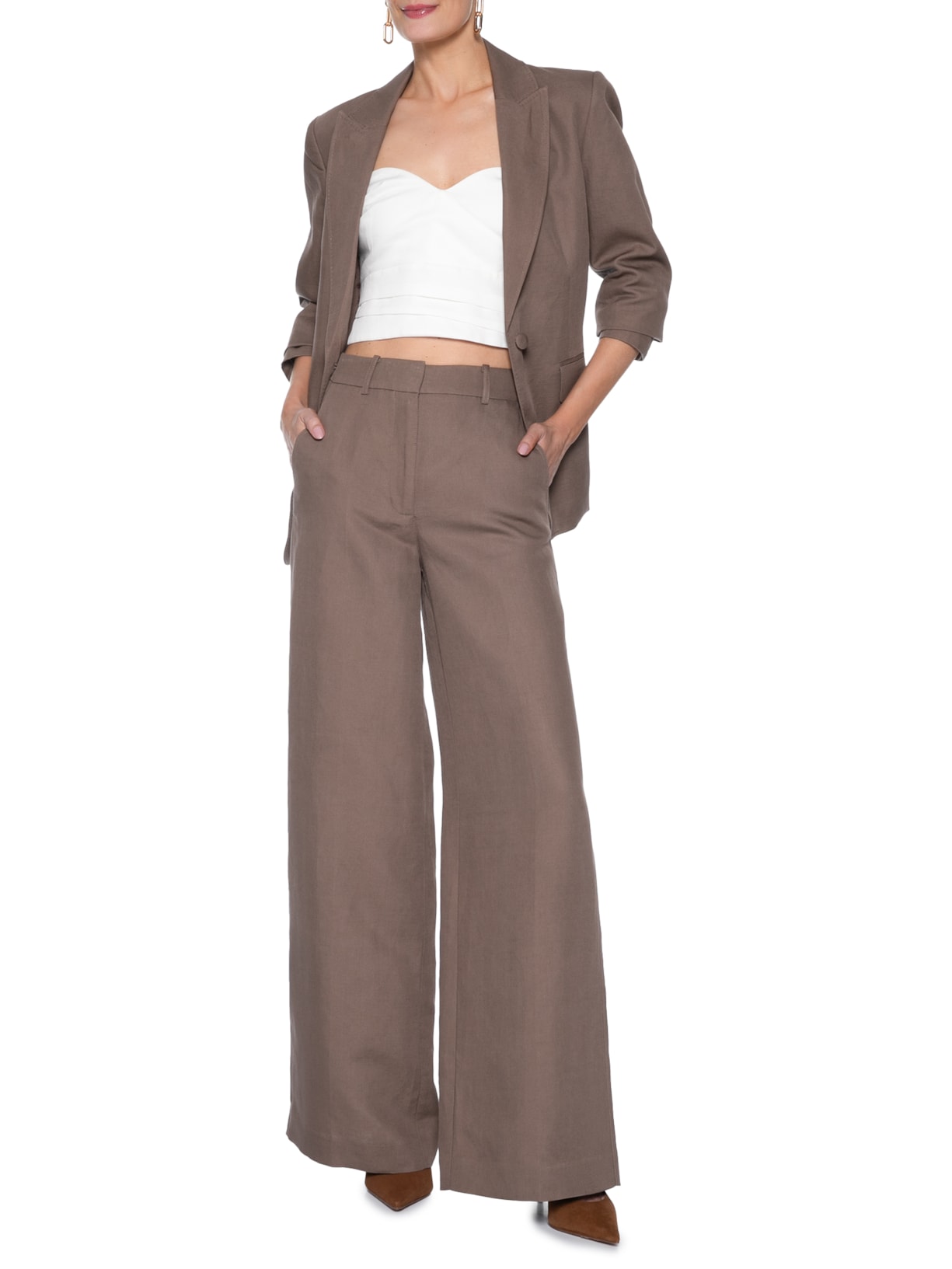 Calça Feminina Ampla Renata Marrom Le Lis