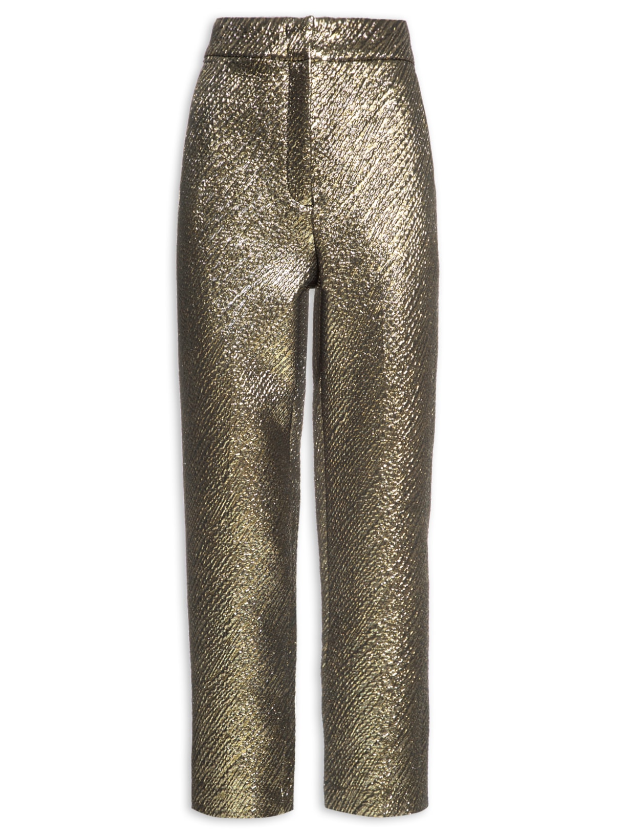 Calça Feminina Ampla Textura Metálica - Dourado