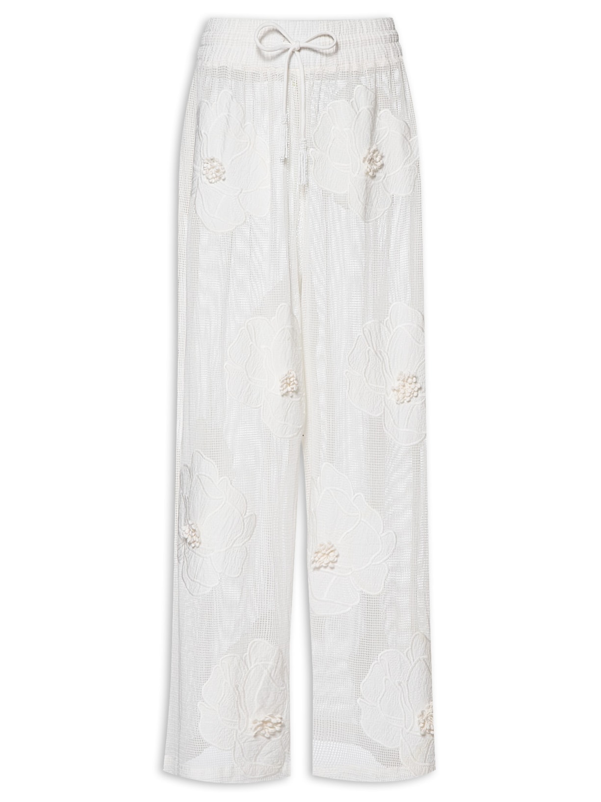 Calça Feminina Artesanal Floral Delicado - Off White