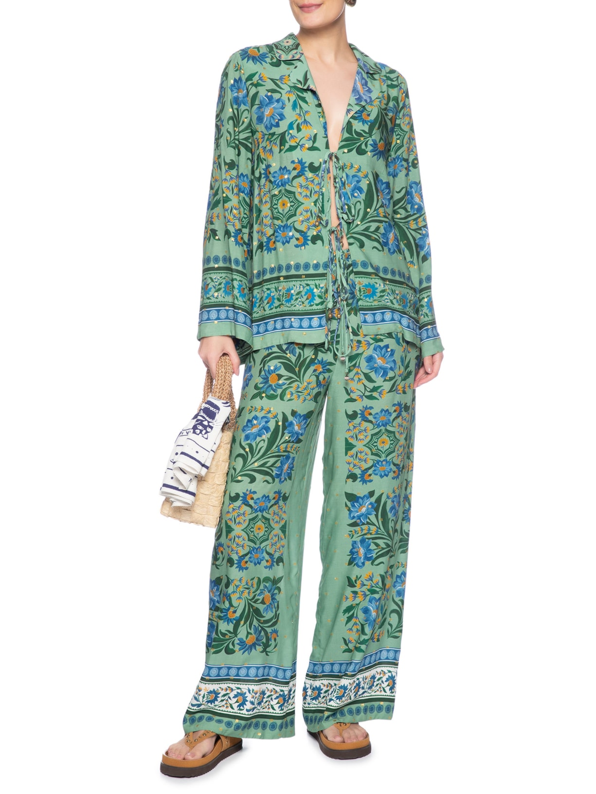 Calça Feminina Azulejo Florido Verde Farm