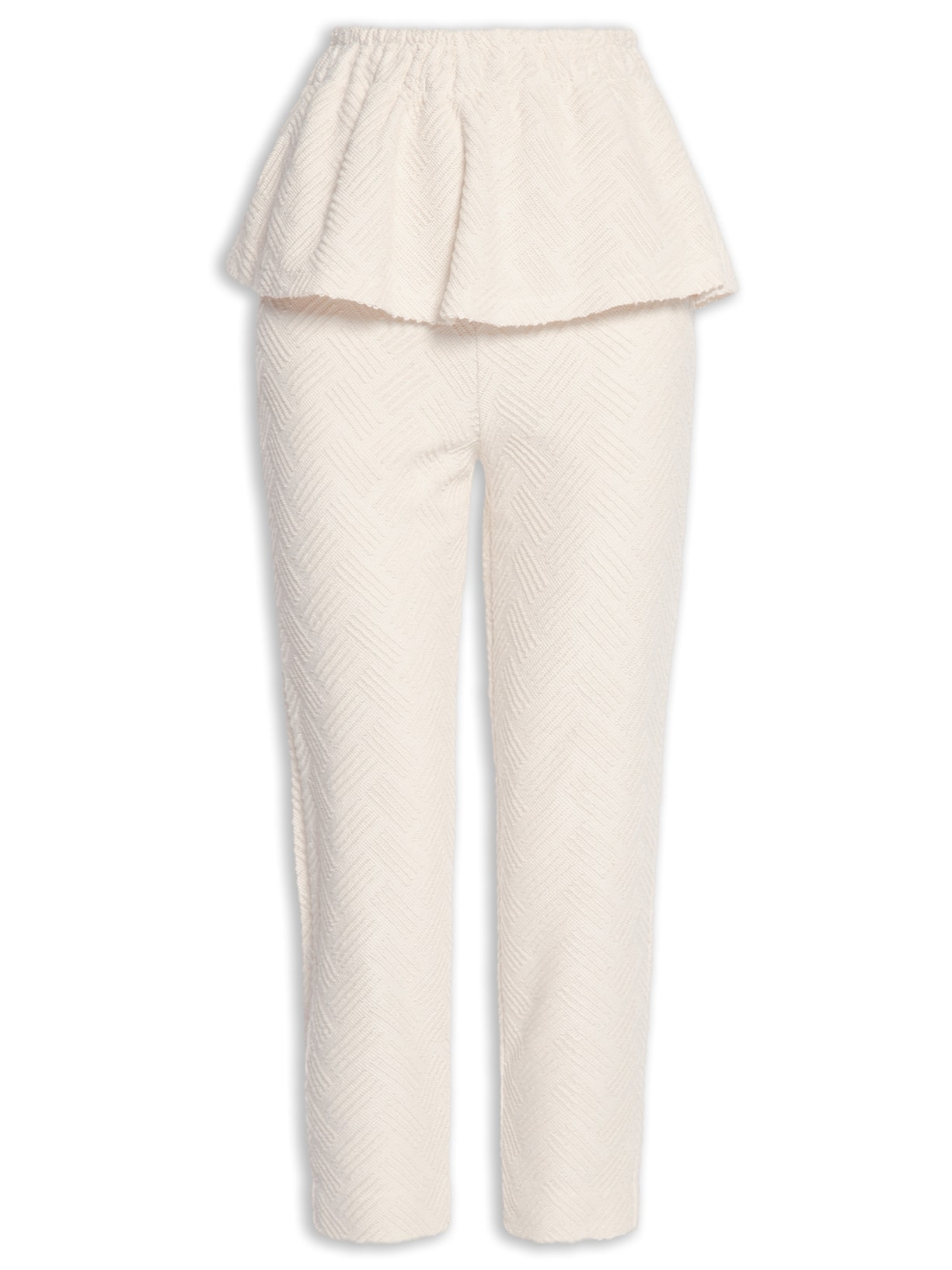 Calça Feminina Babado Malha Jacquard - Bege