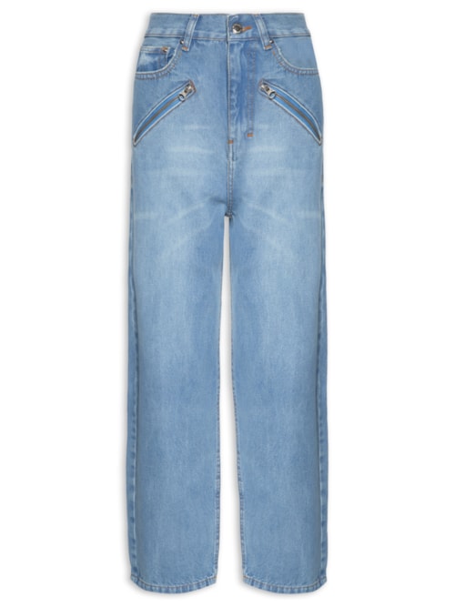 Calça Feminina Baggy Com Zíper - Azul
