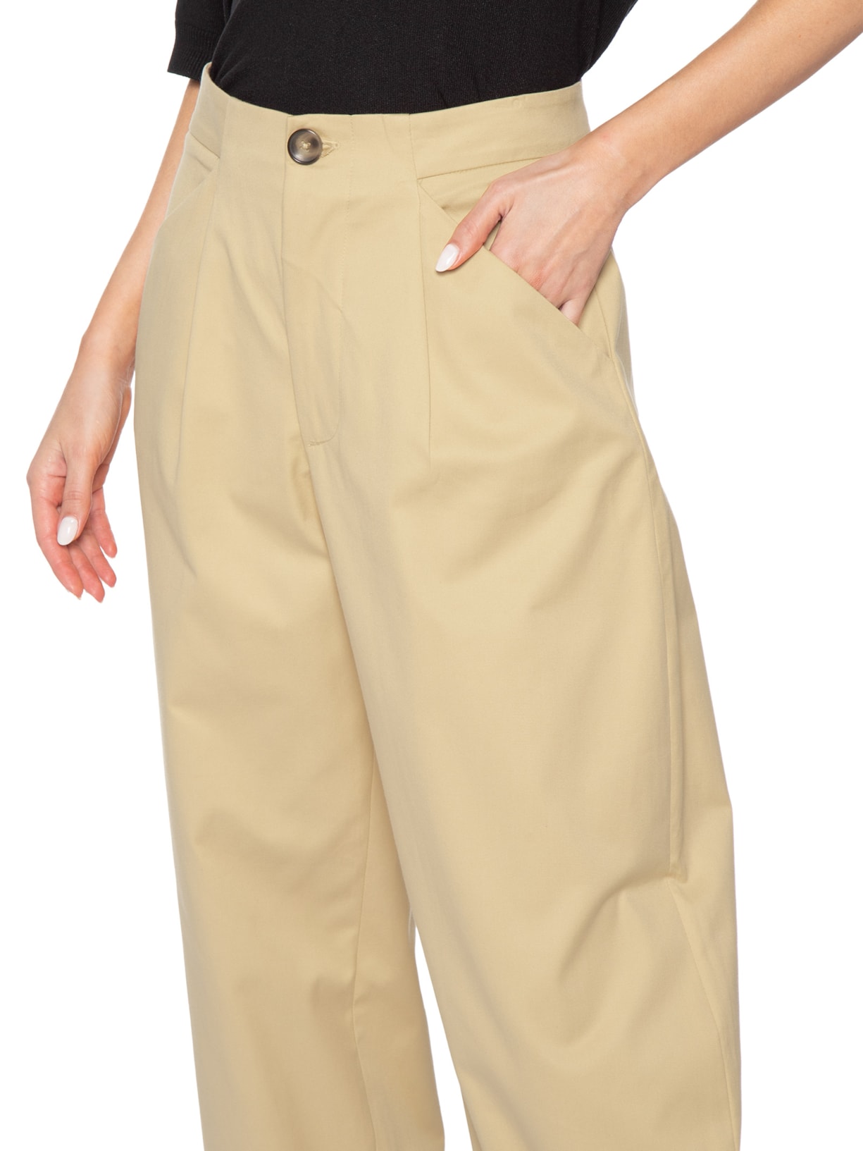 Calça Feminina Ballon Cintura Média Bege Bo