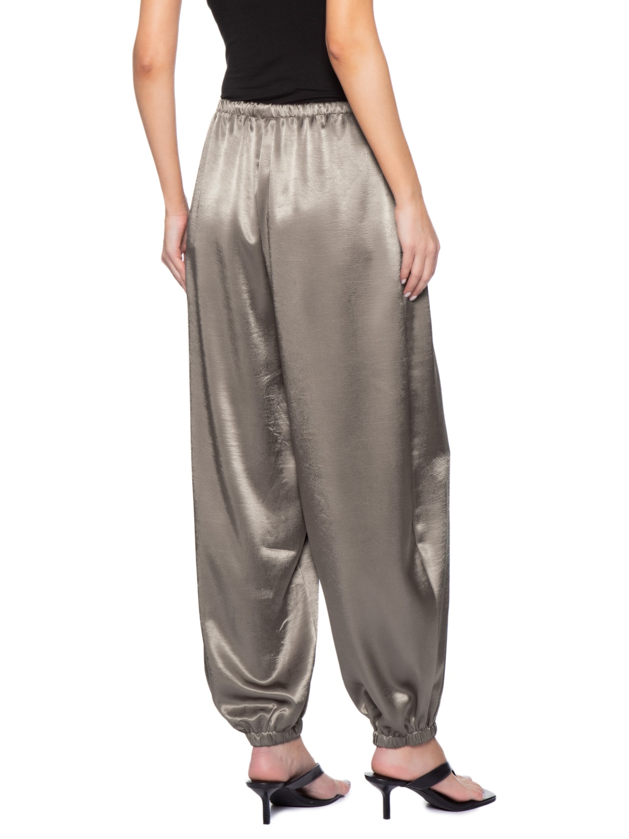 Calça Feminina Balloon Acetinada Cinza Market 33