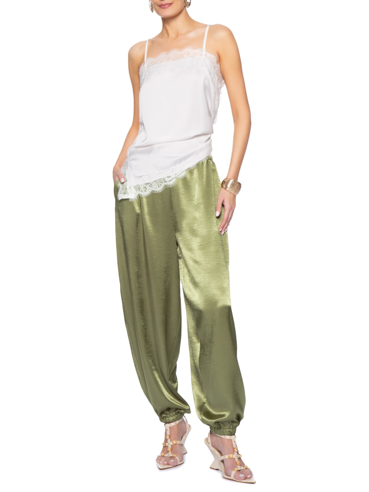 Calça Feminina Balloon Acetinada Verde Market 33