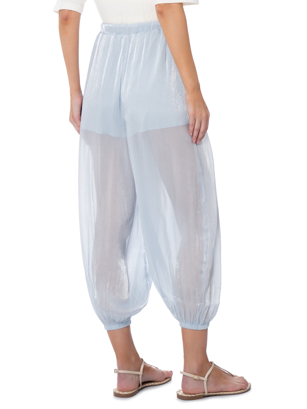 Calça Feminina Balloon Com Fecho De Amarração Azul Market 33
