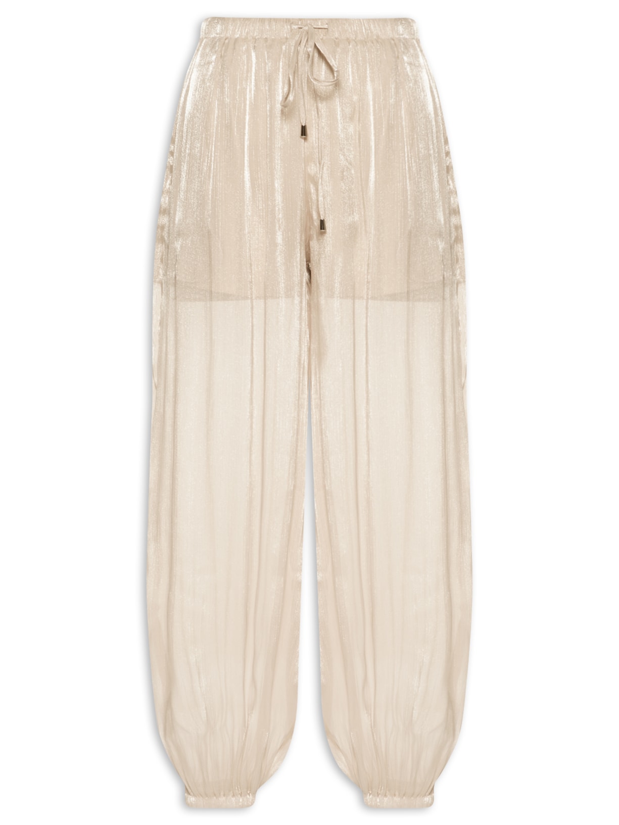 Calça Feminina Balloon Com Fecho De Amarração Bege Market 33
