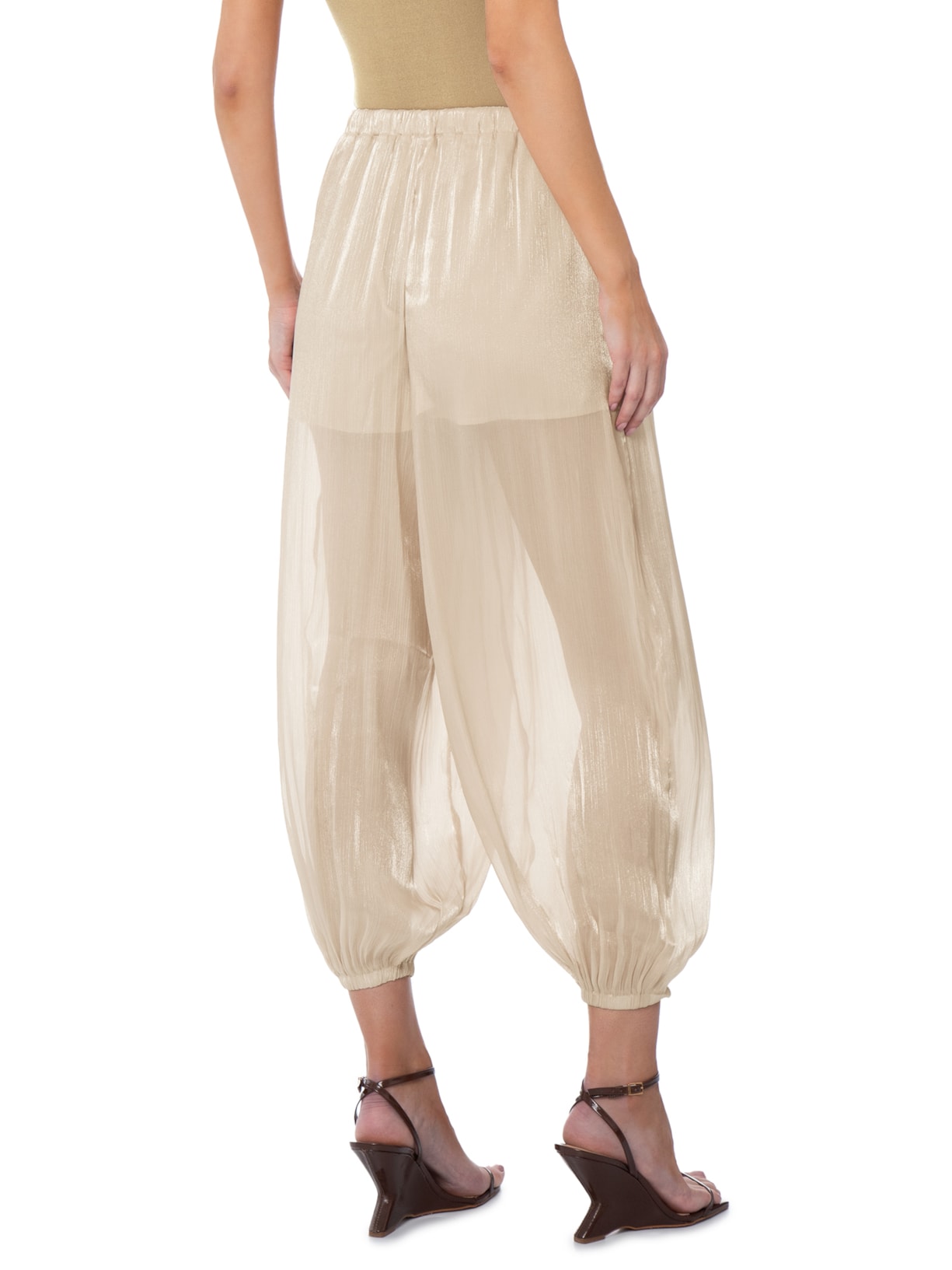 Calça Feminina Balloon Com Fecho De Amarração Bege Market 33