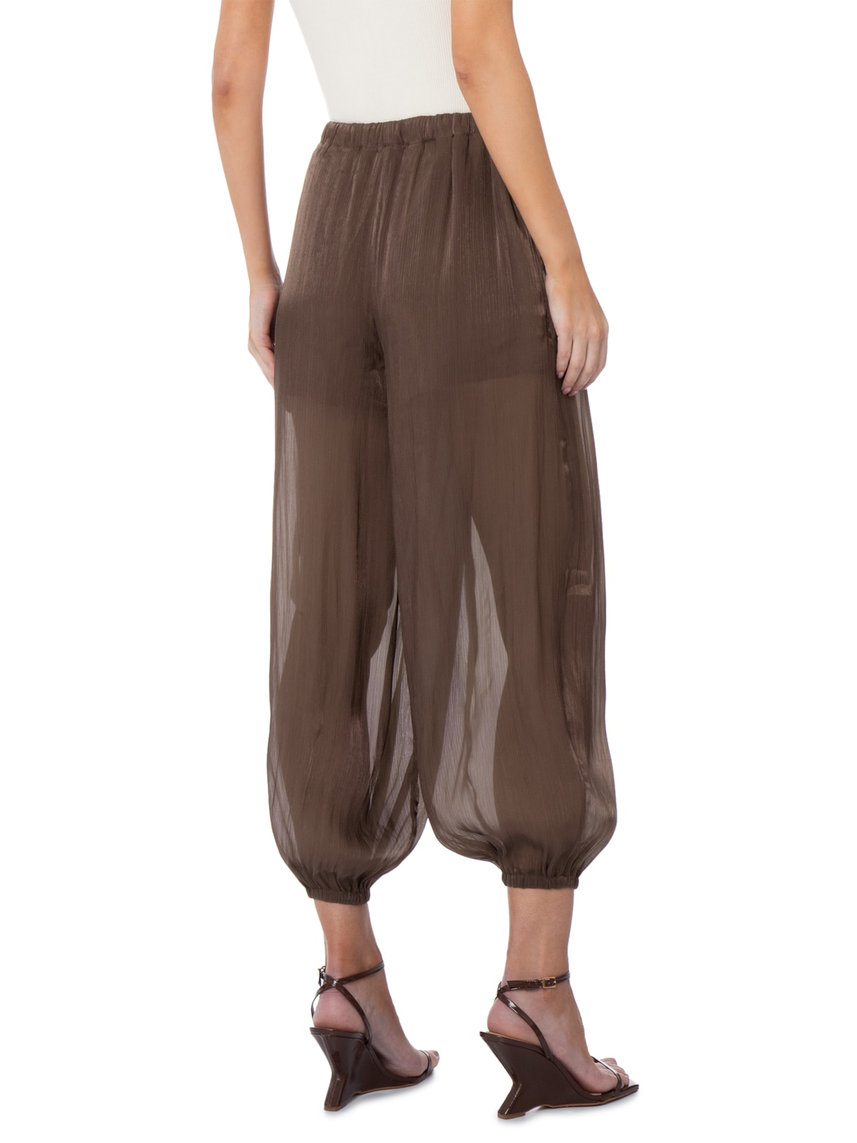 Calça Feminina Balloon Com Fecho De Amarração Marrom Market 33