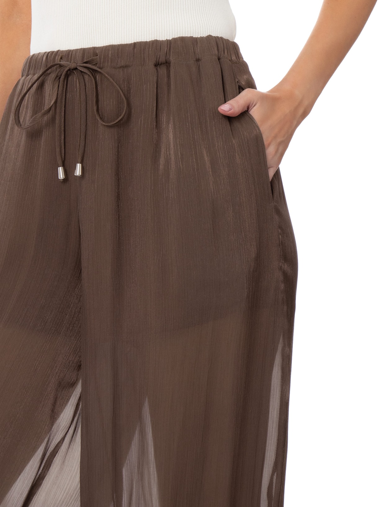 Calça Feminina Balloon Com Fecho De Amarração Marrom Market 33