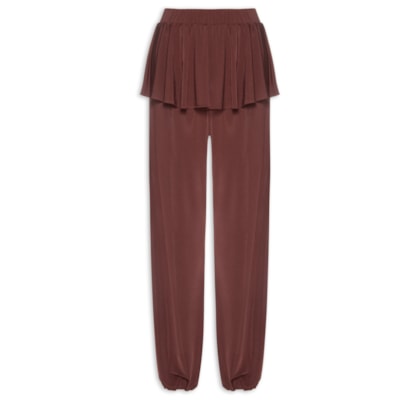 Calça Feminina Balloon Com Sobreposição De Saia - Marrom