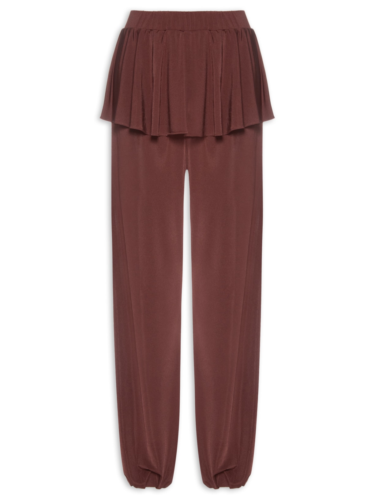 Calça Feminina Balloon Com Sobreposição De Saia - Marrom