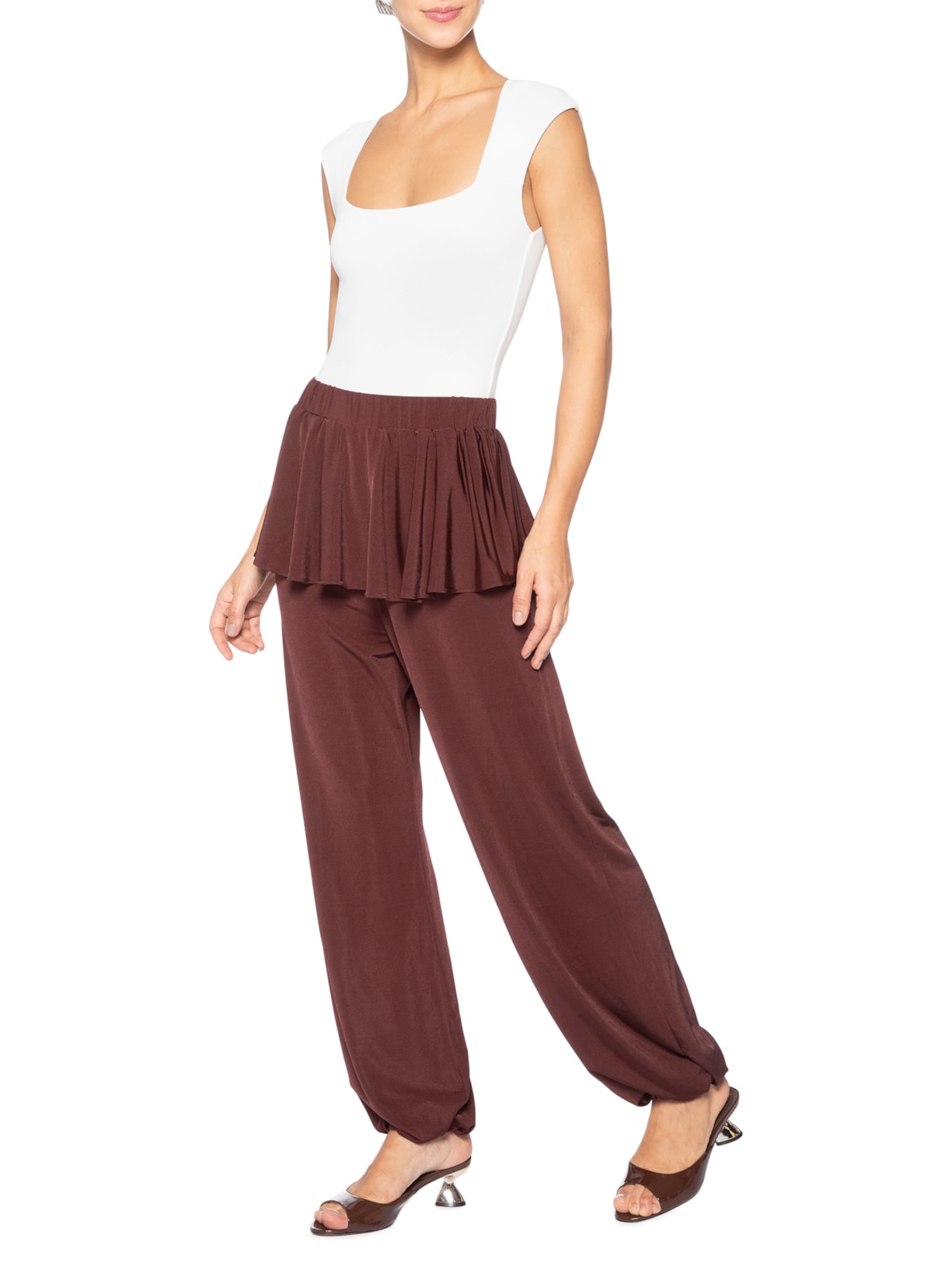 Calça Feminina Balloon Com Sobreposição De Saia Marrom '2Essential