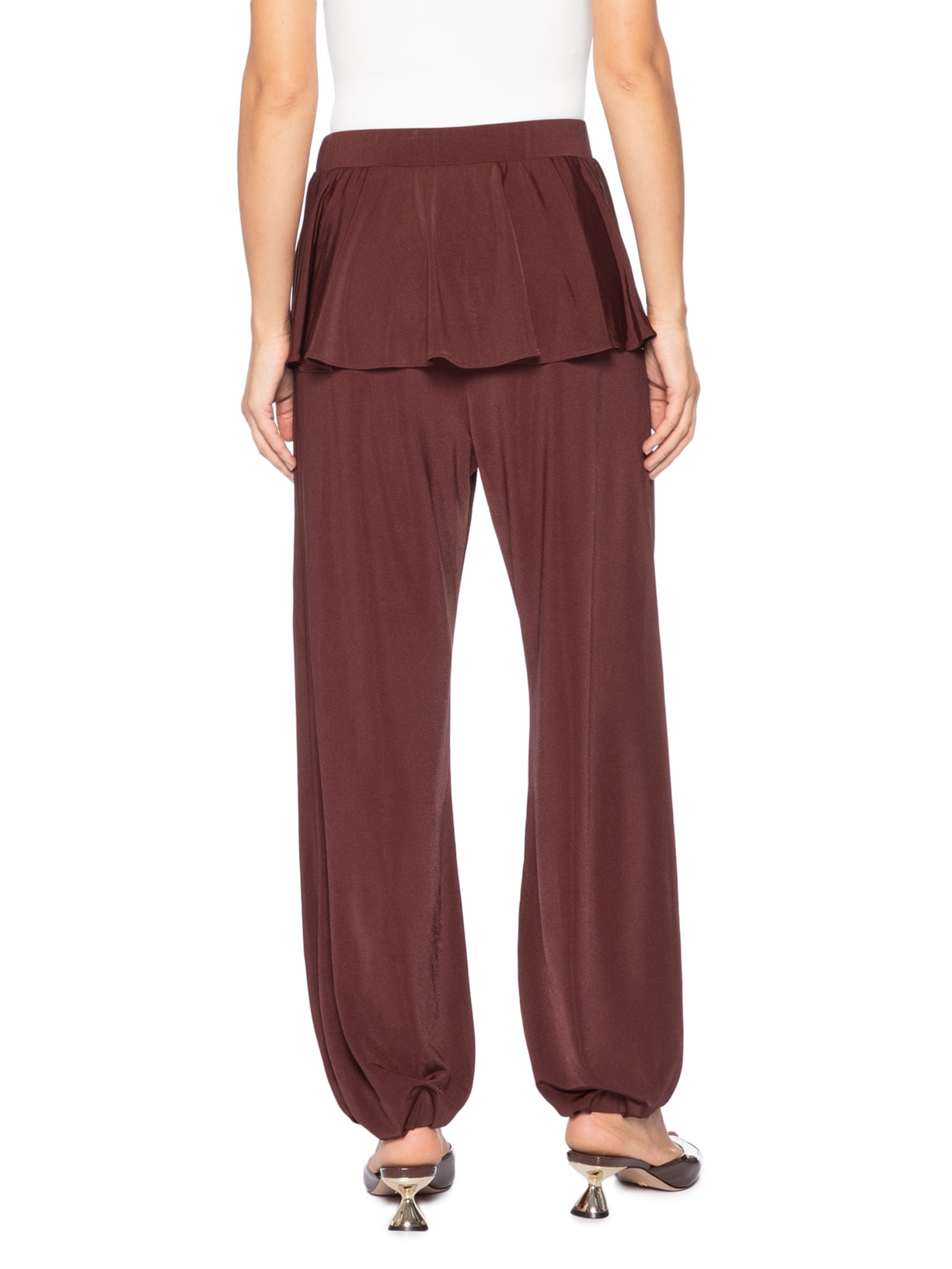 Calça Feminina Balloon Com Sobreposição De Saia Marrom '2Essential