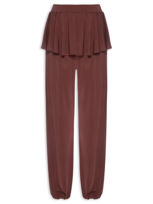 Calça Feminina Balloon Com Sobreposição De Saia - Marrom