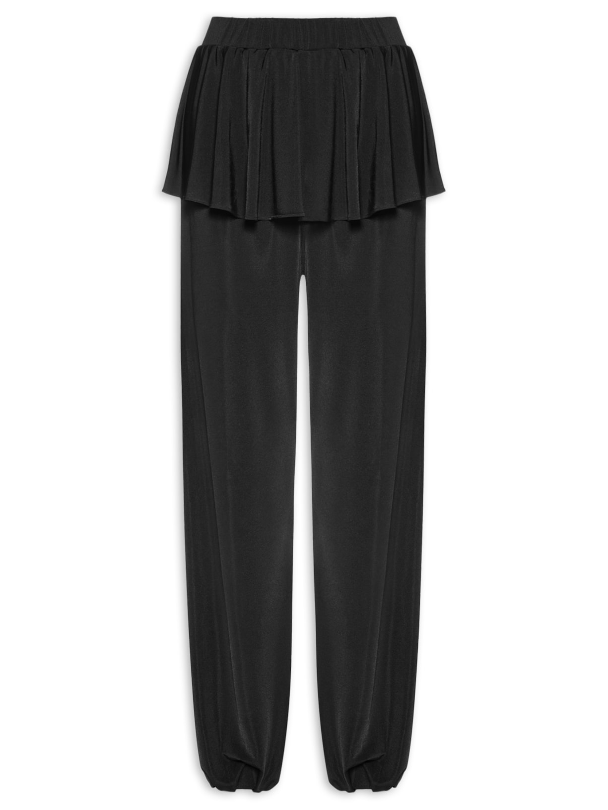 Calça Feminina Balloon Com Sobreposição De Saia - Preto