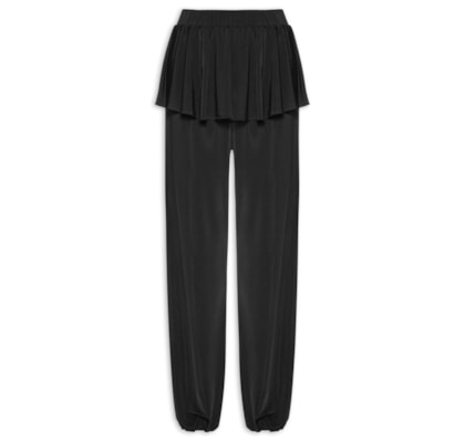 Calça Feminina Balloon Com Sobreposição De Saia - Preto
