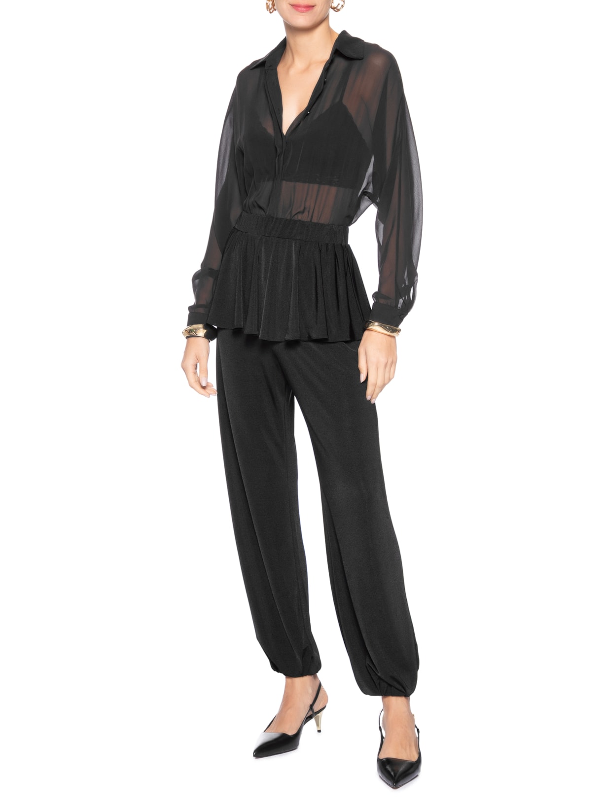 Calça Feminina Balloon Com Sobreposição De Saia Preto '2Essential