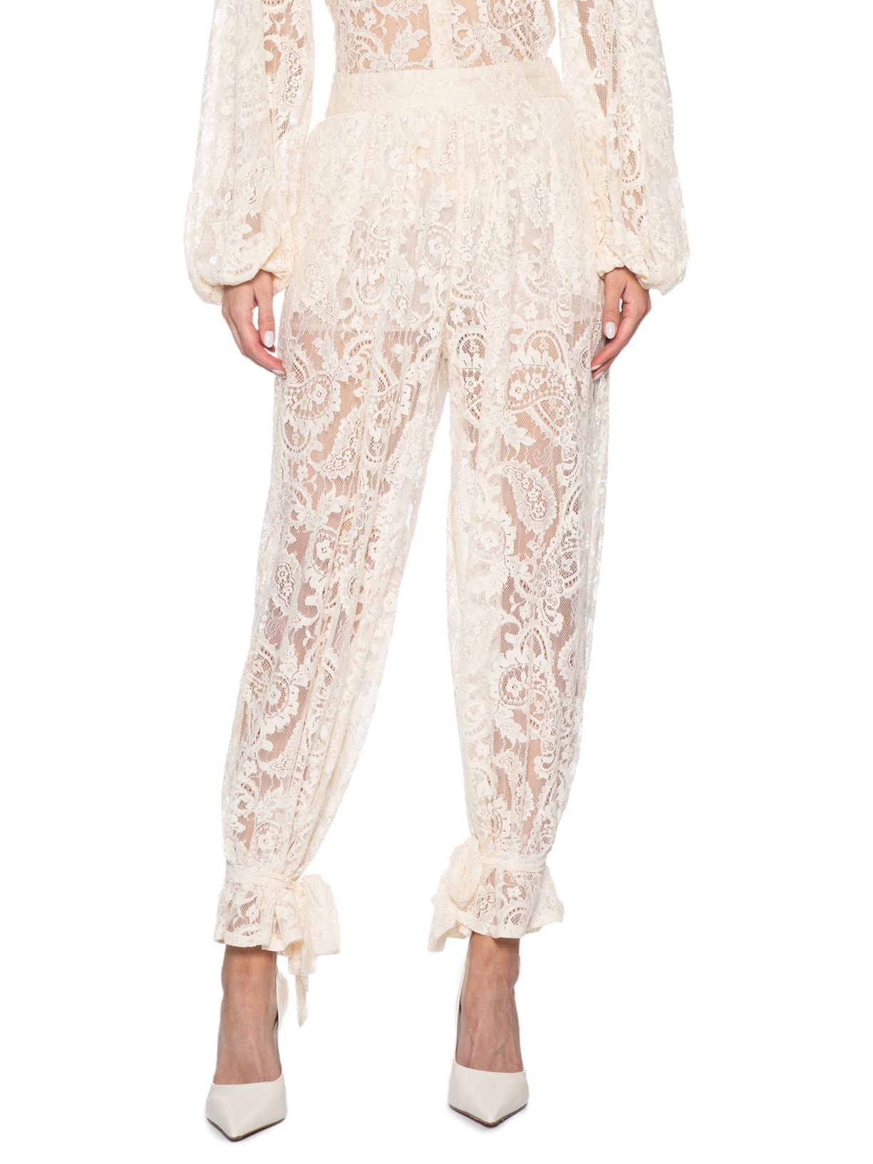 Calça Feminina Balloon Em Renda Off White '2Essential