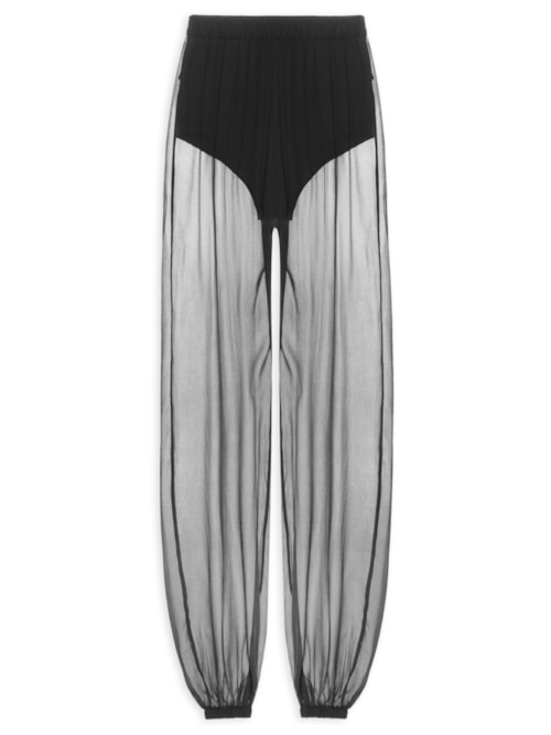 Calça Feminina Balloon Em Seda Pura - Preto