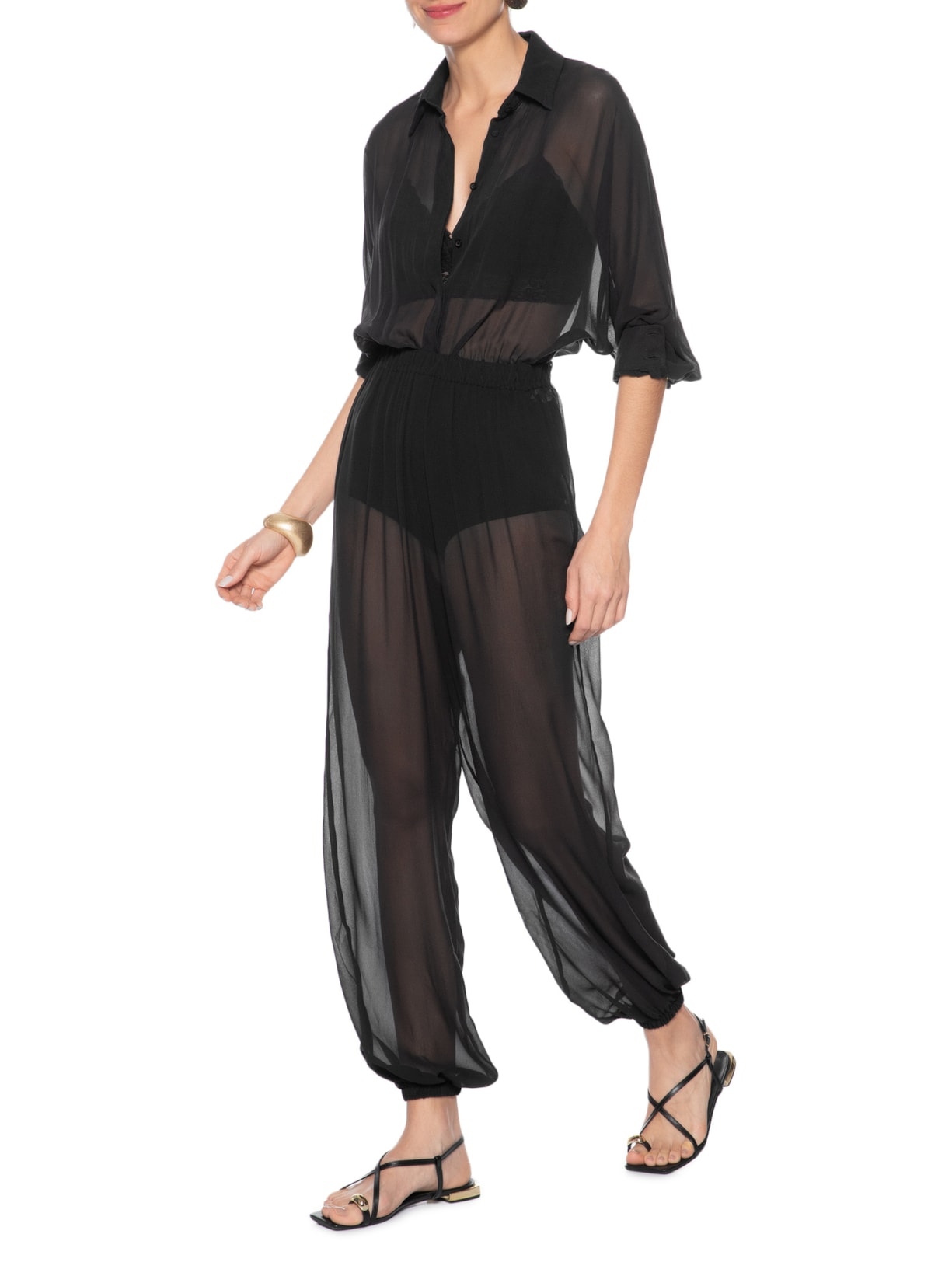 Calça Feminina Balloon Em Seda Pura Preto '2Essential