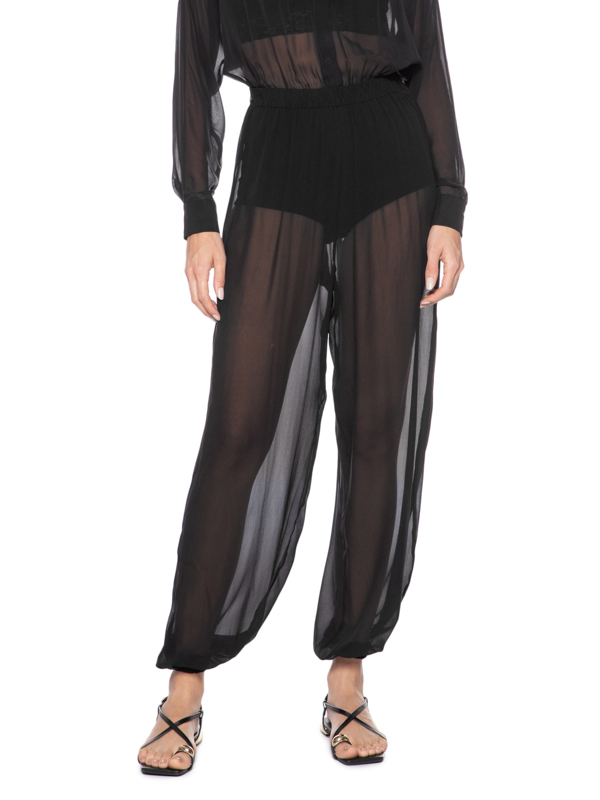 Calça Feminina Balloon Em Seda Pura Preto '2Essential