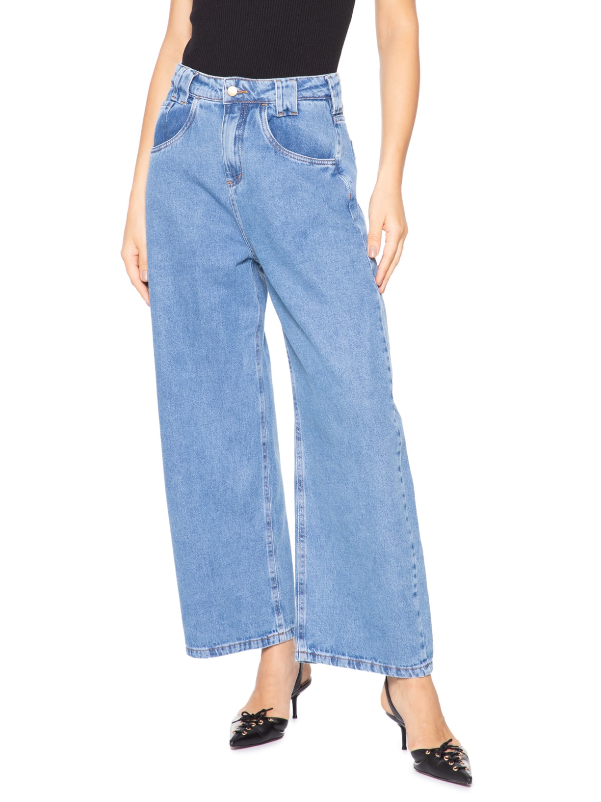 Calça Feminina Balloon Jeans Azul Market 33