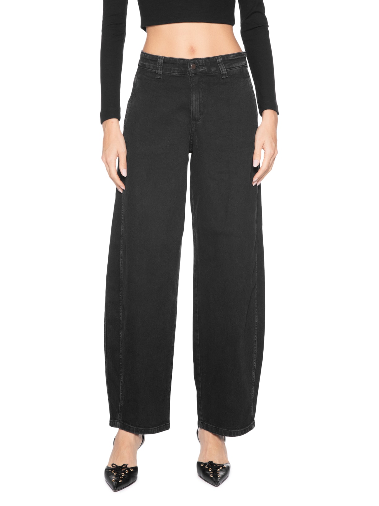 Calça Feminina Balloon Jeans Preto Market 33