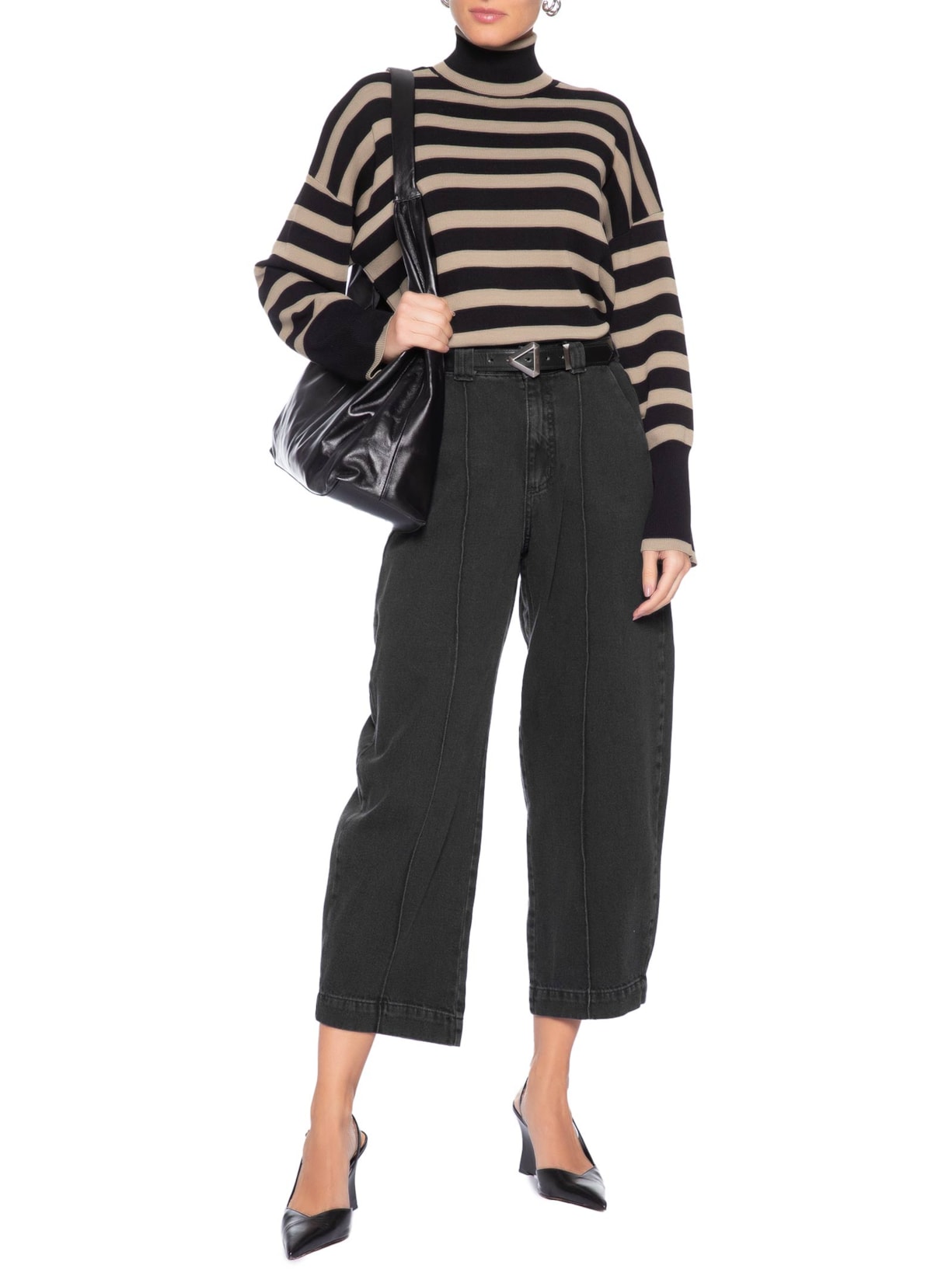 Calça Feminina Balloon Jeans Preto Market 33