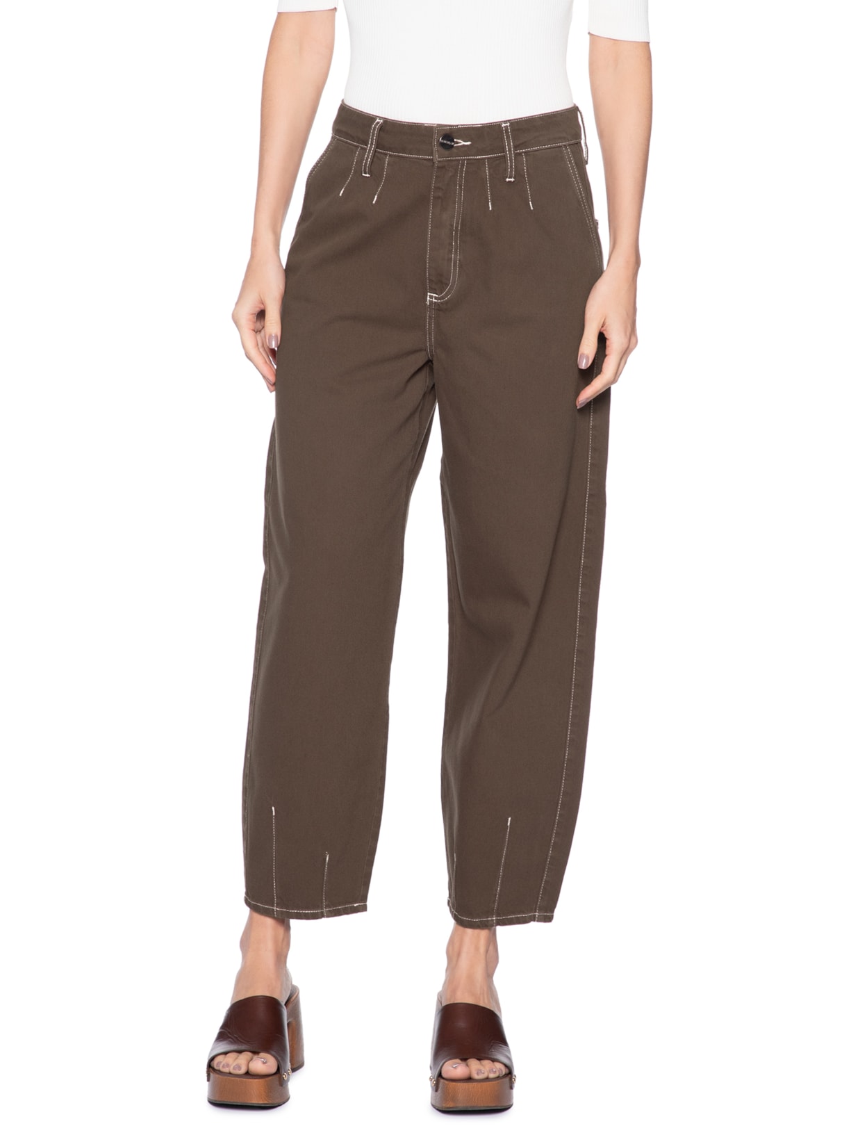 Calça Feminina Balloon Pia Sarja Marrom Le Lis