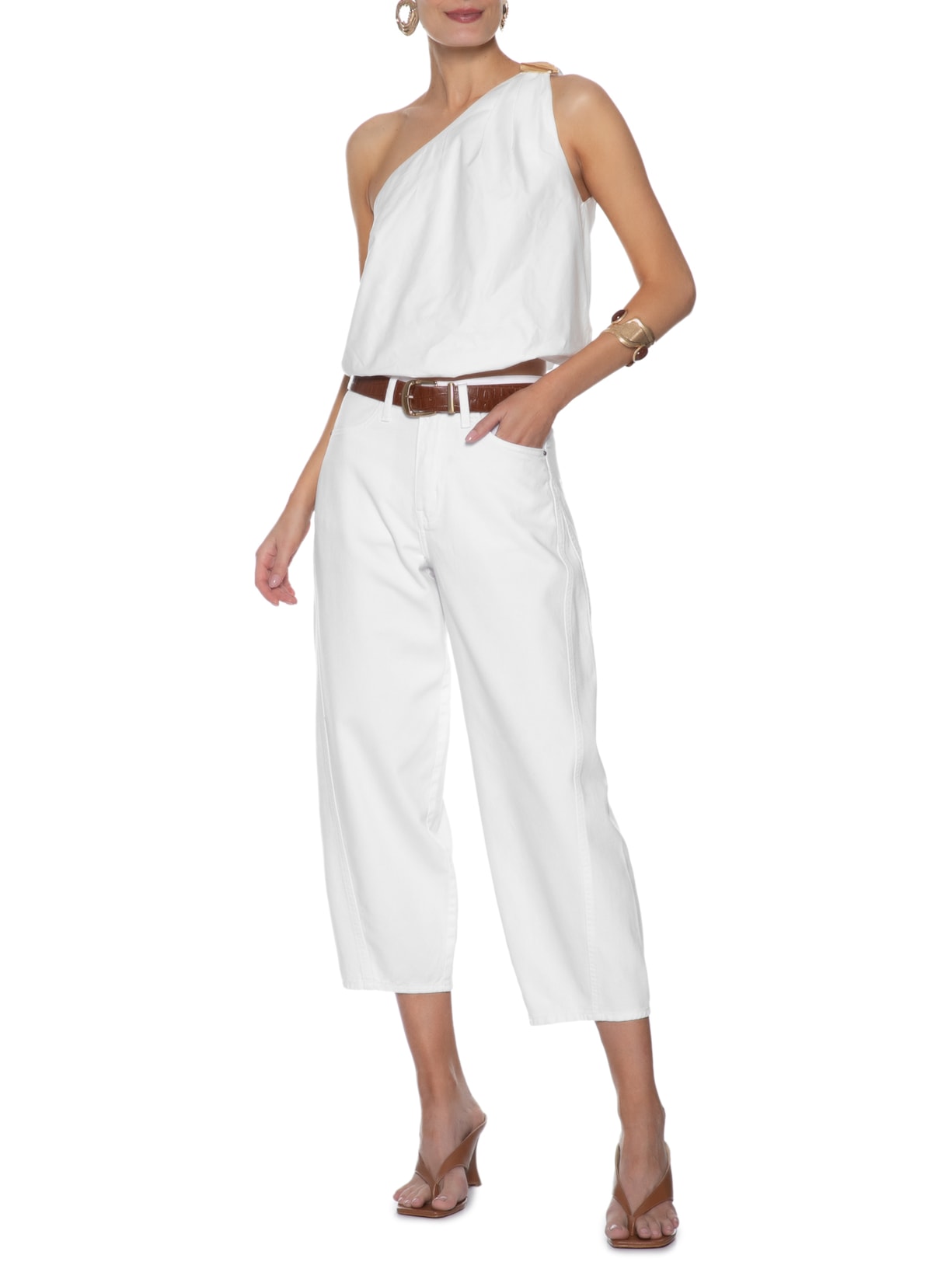 Calça Feminina Balloon Runa Sarja Branco Le Lis