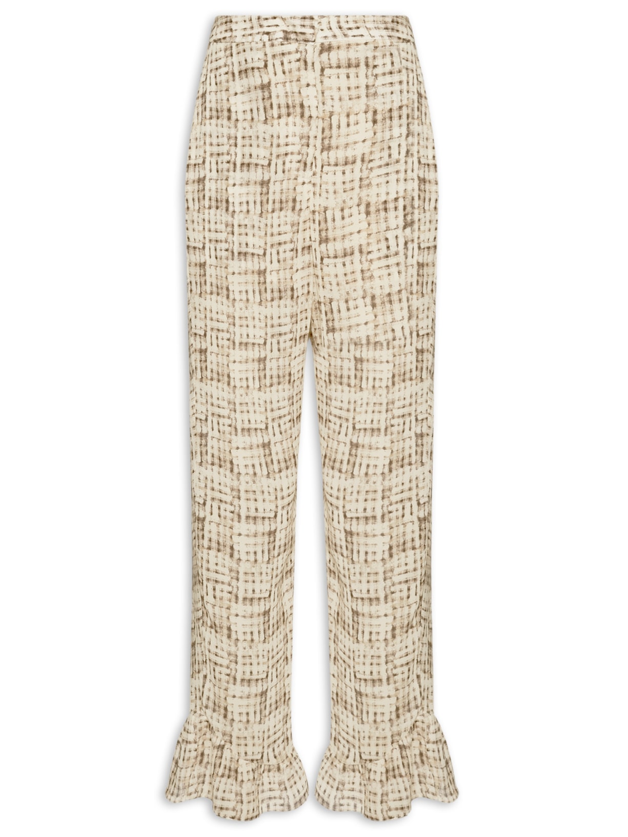 Calça Feminina Barra Babados Textura Trama - Bege