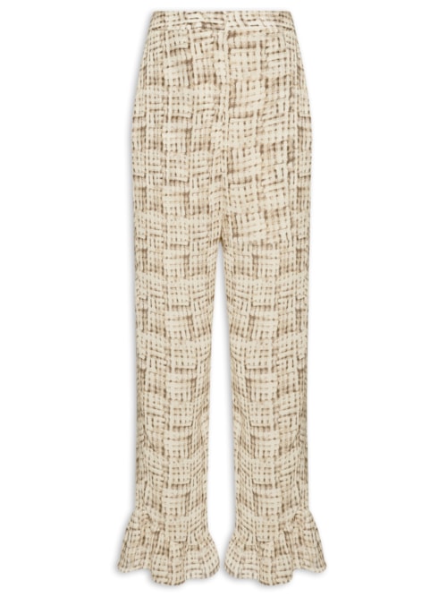 Calça Feminina Barra Babados Textura Trama - Bege