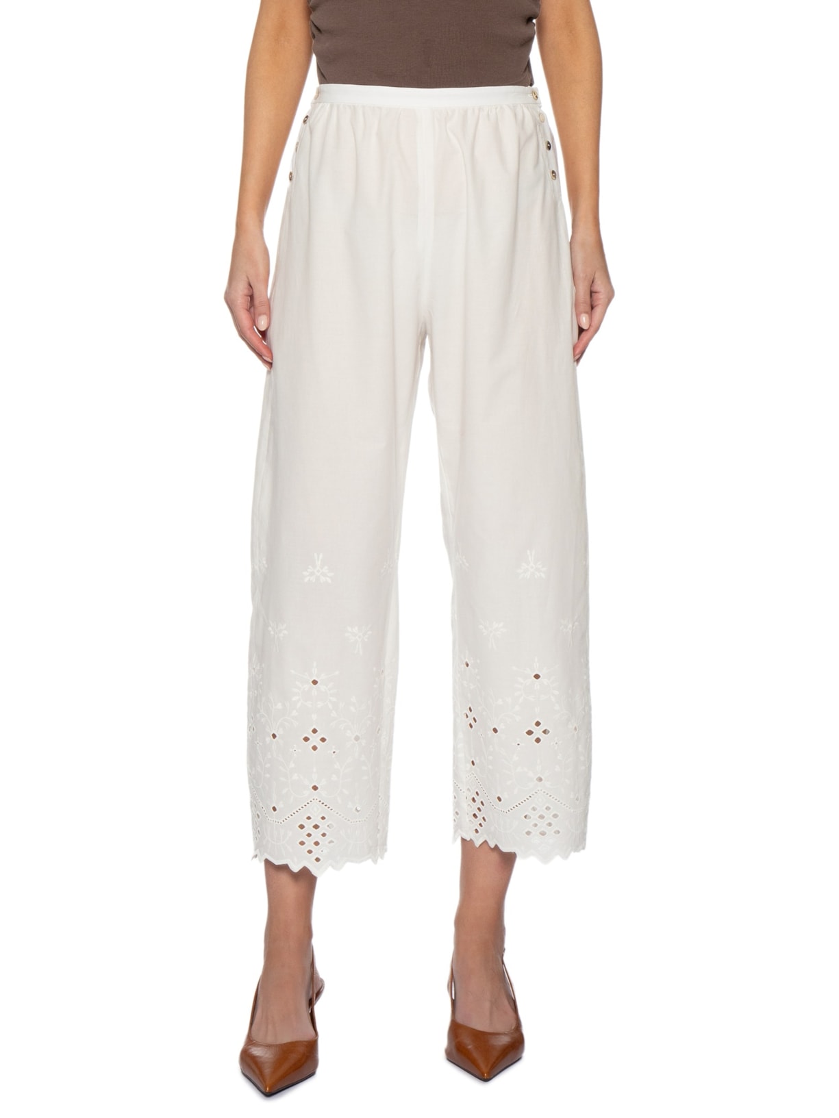 Calça Feminina Barra Janelinha Branco Paula Raia