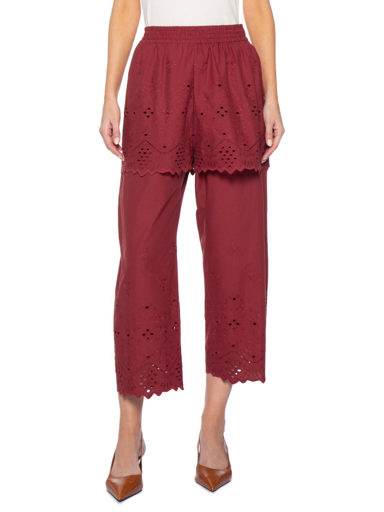 Calça Feminina Barra Janelinha Vermelho Paula Raia