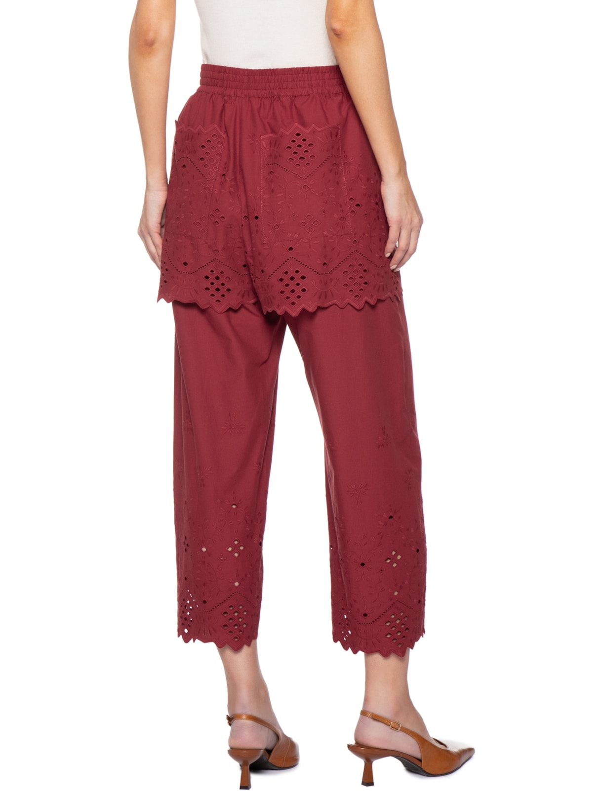 Calça Feminina Barra Janelinha Vermelho Paula Raia