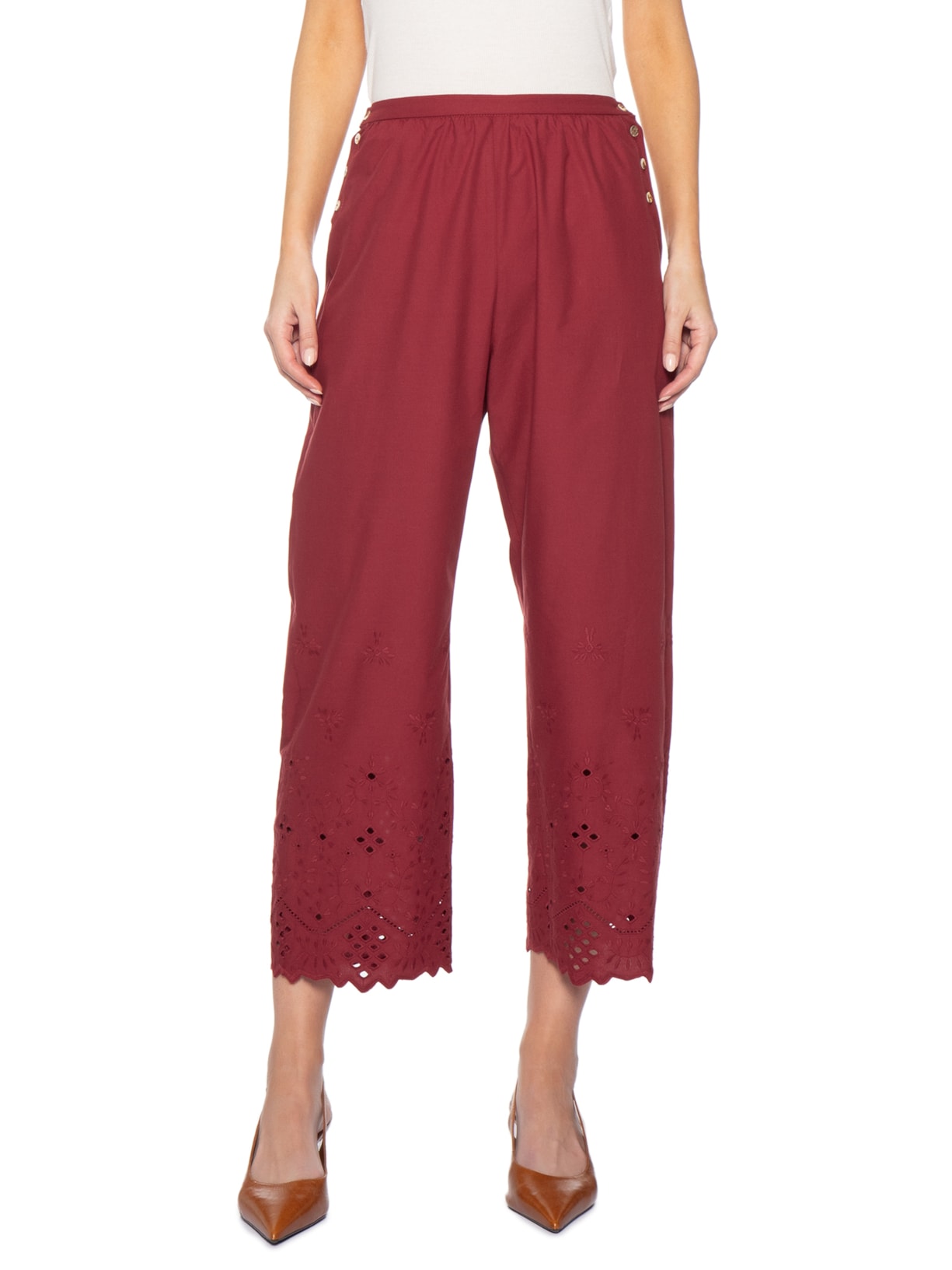 Calça Feminina Barra Janelinha Vermelho Paula Raia