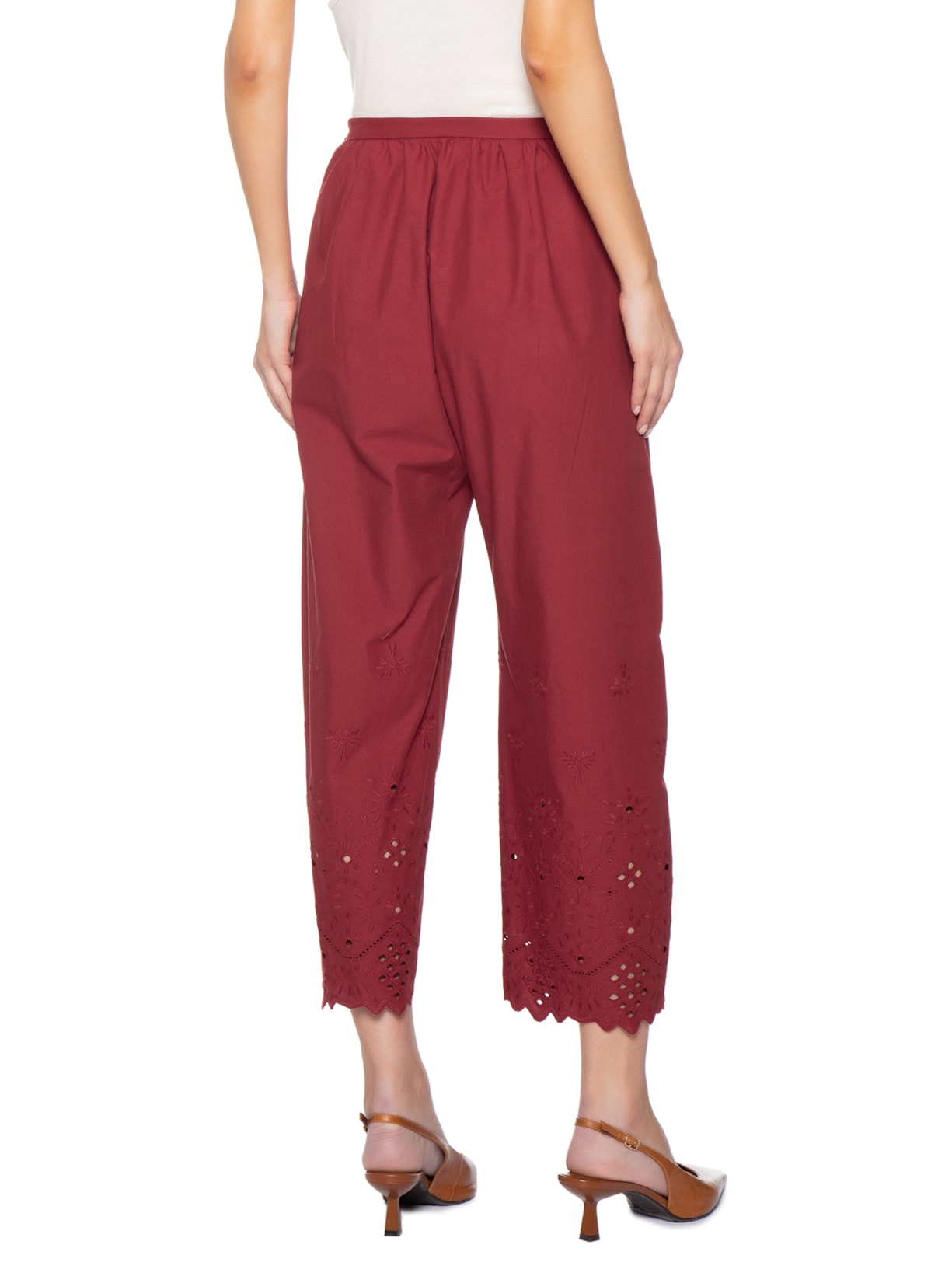 Calça Feminina Barra Janelinha Vermelho Paula Raia