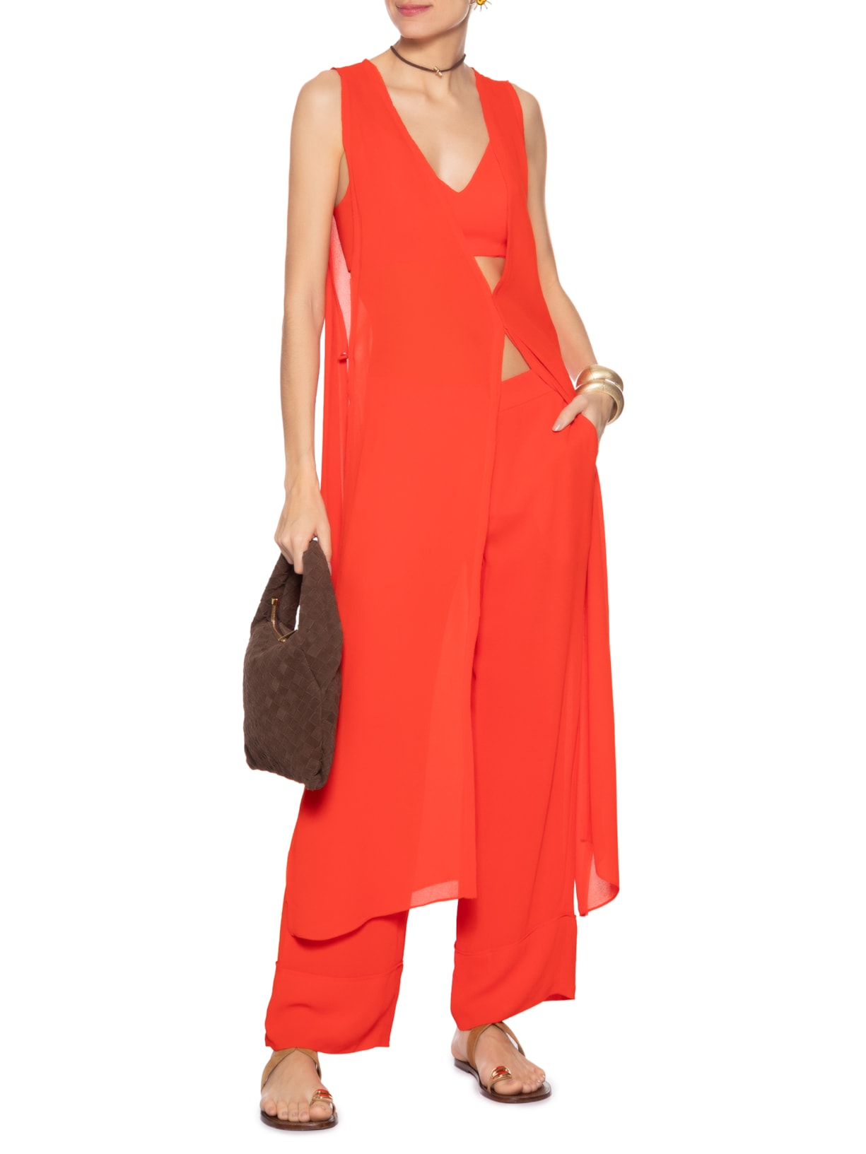 Calça Feminina Barra Larga Vermelho Maria Filó