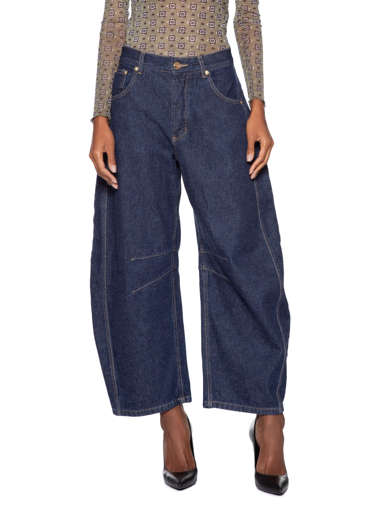 Calça Feminina Barrel Jeans Dark I26 Azul Mixed