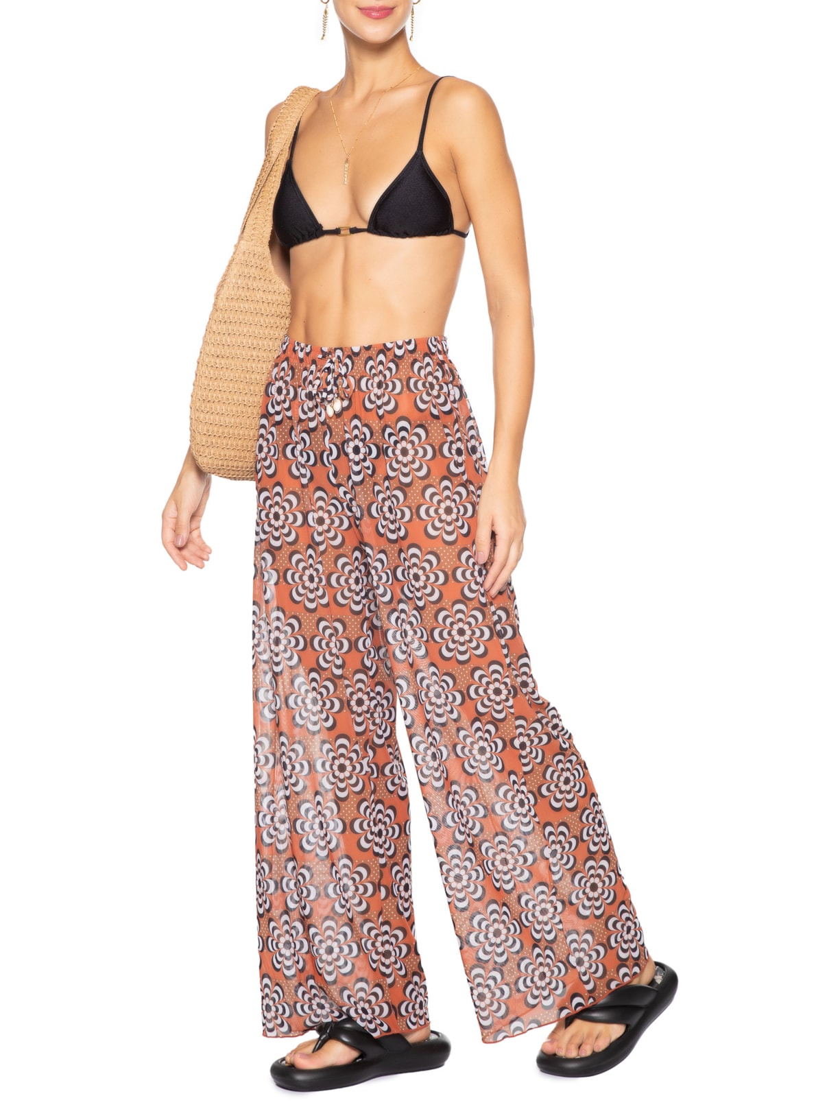 Calça Feminina Beachwear Em Tule Laranja Mktbeach