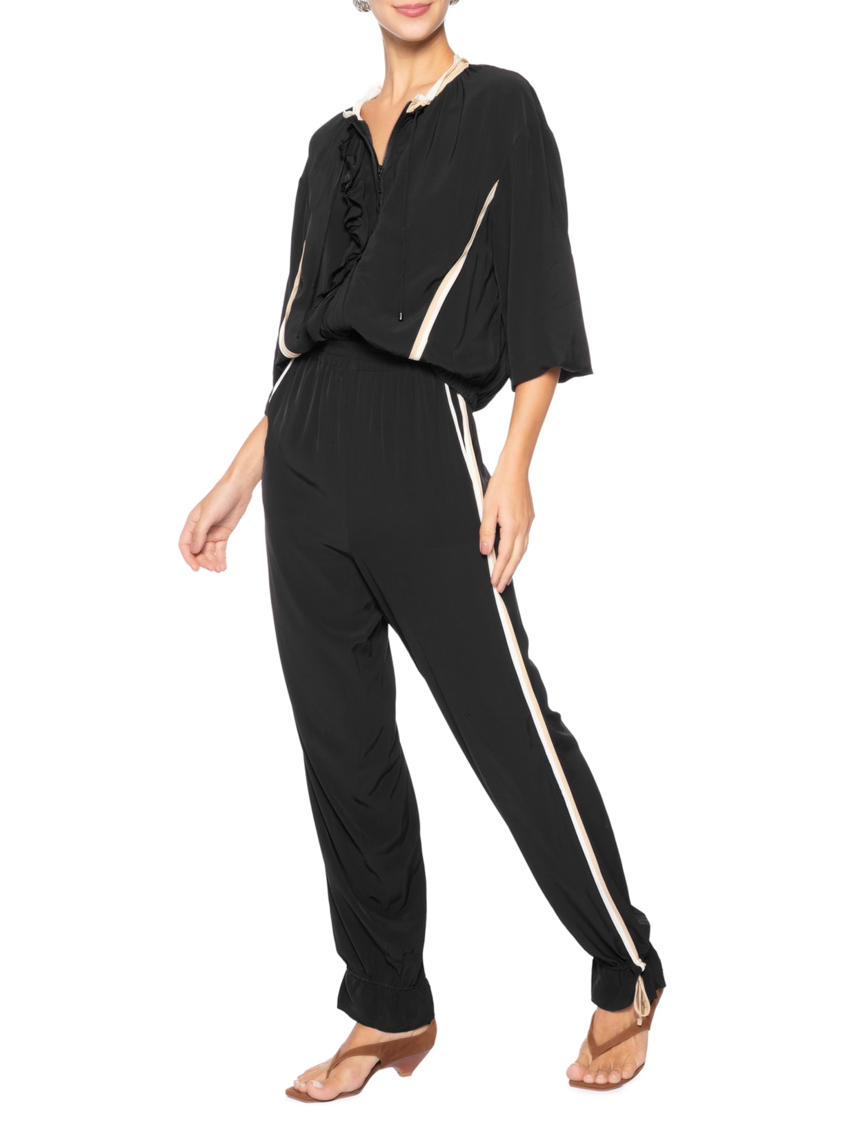 Calça Feminina Bicolor Com Detalhe Preto Animale