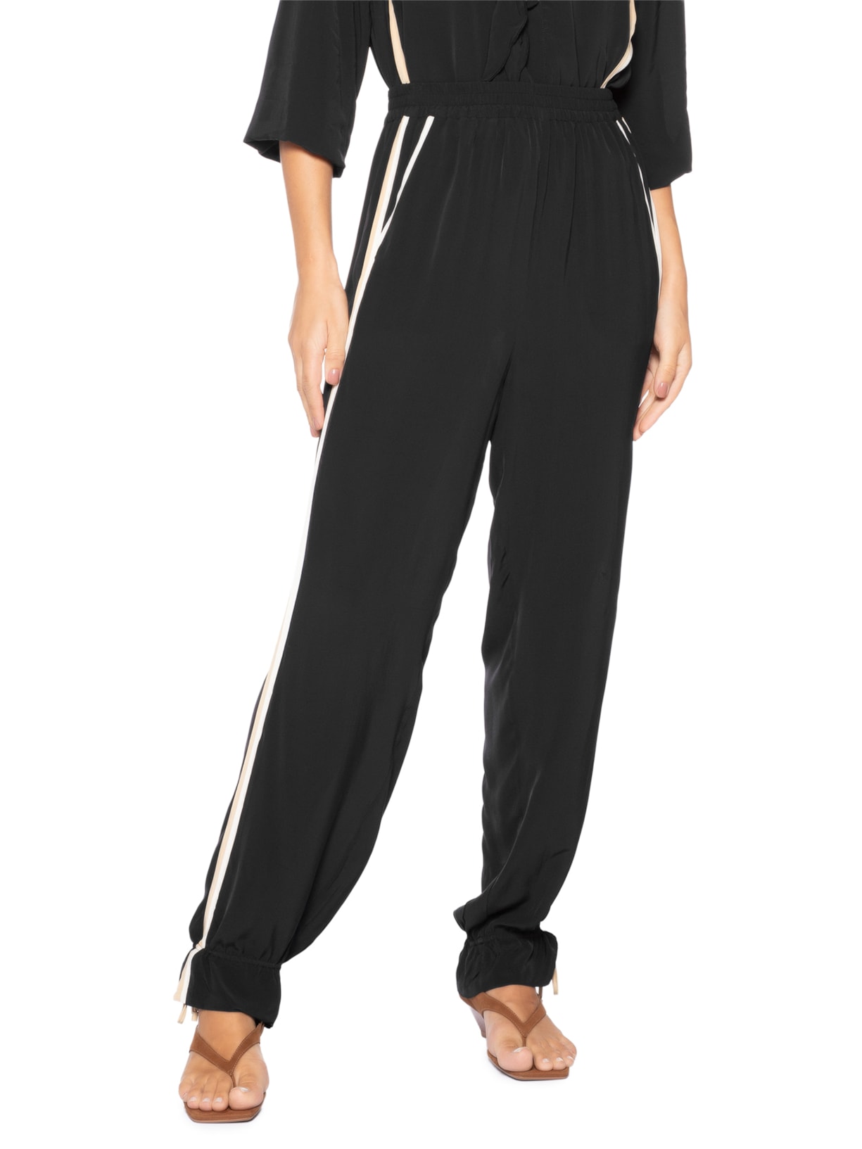 Calça Feminina Bicolor Com Detalhe Preto Animale