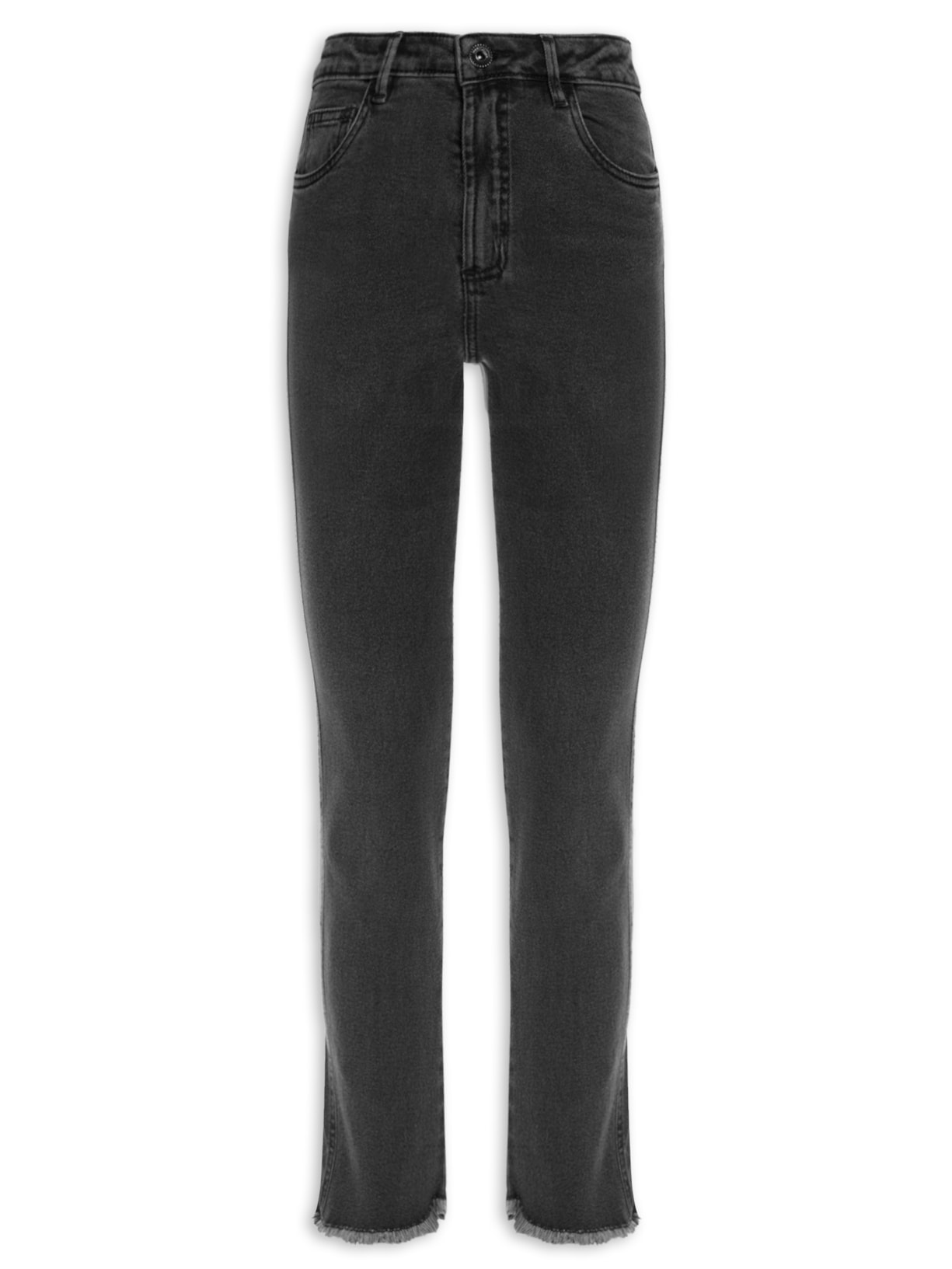 Calça Feminina Black Jeans Barra Desfiada - Cinza